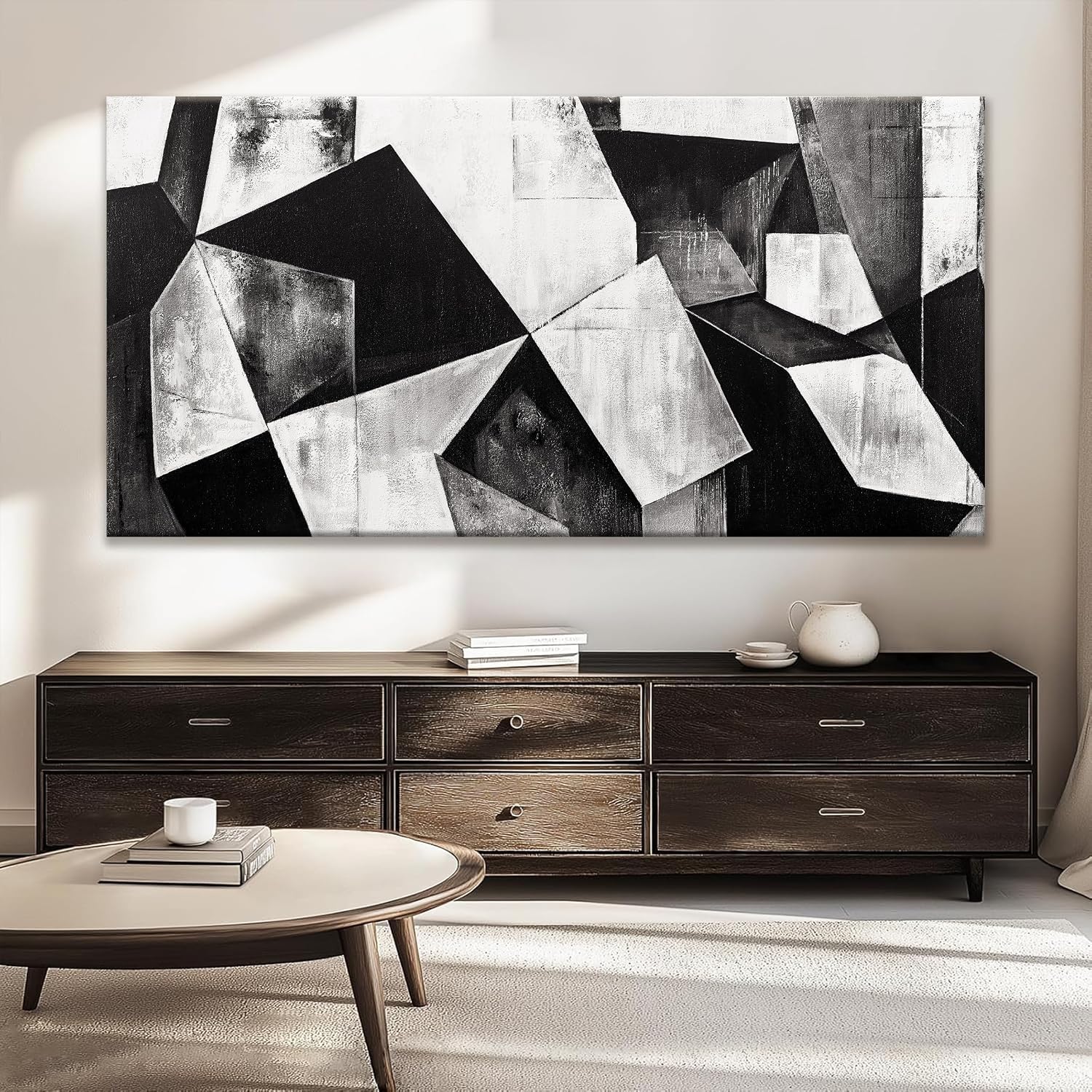 TAIJXAGSG Large Abstract Wall Art Black And White Wall Art Geometric Color Block Line Painting Artwork Canvas Art Wall Decor Simple Picture Artwork For Living Room Bedroom Office 29' X 58'