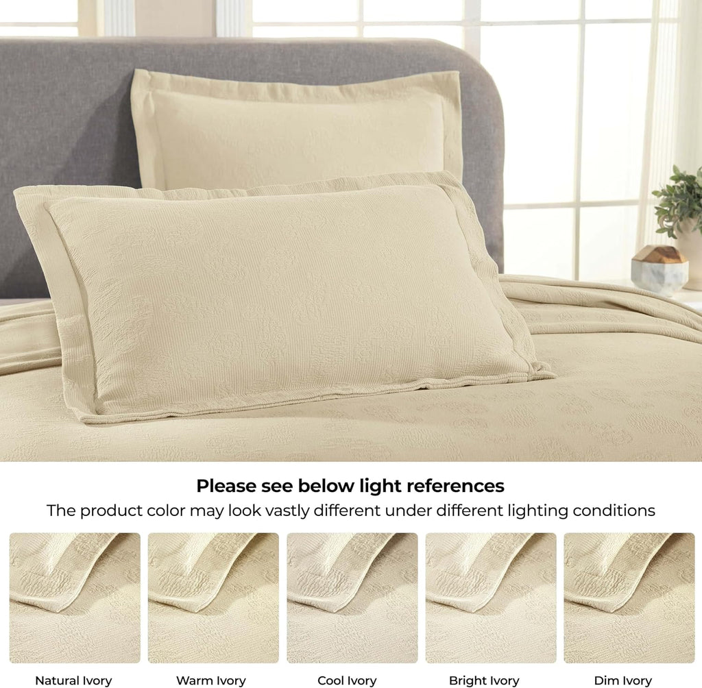 Superior Paisley Cotton 3 Piece Bedspread Set, Home Bed Decor, Decorative Textured Bed Spread, 2 Pillow Shams, Airy Blanket, Matelasse Coverlet Bedding, Vintage Floral Design, King, Ivory