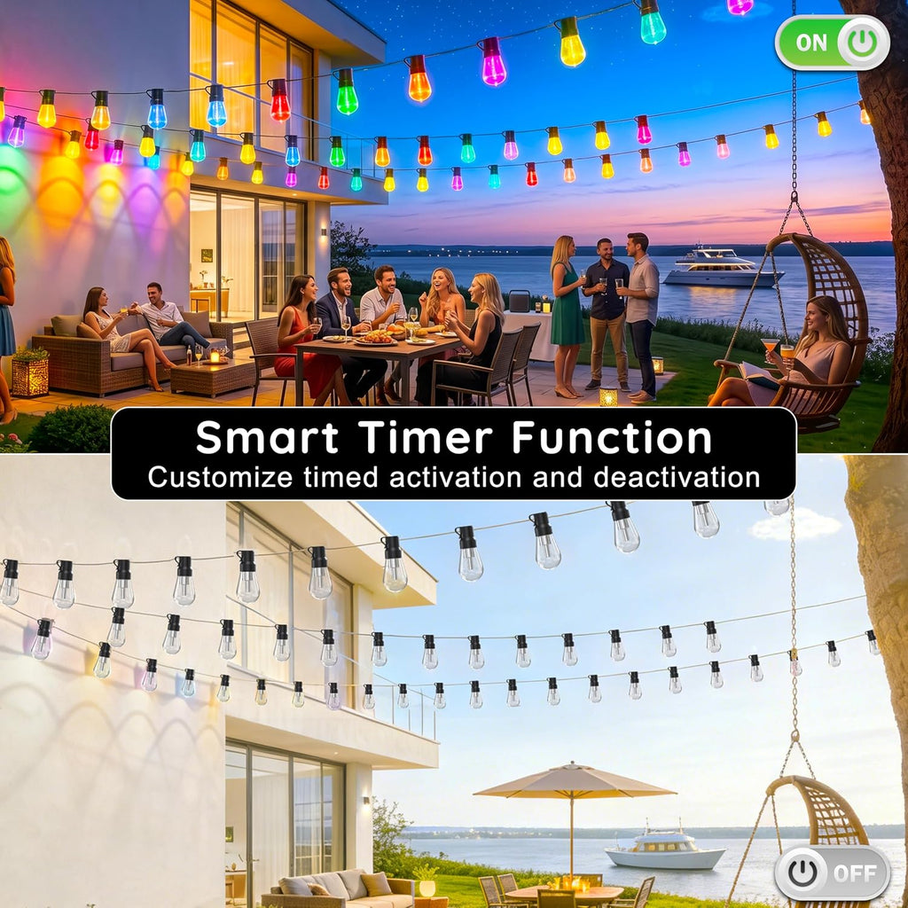 AHRLHR 300FT RGB+IC Outdoor String Lights,Outside Light Dimmable Shatterproof LED Bulbs,Balcony, Outdoor Living， IP67 Waterproof Chasing Effect Lighting DreamColor Patio Strip Lights for Backyard