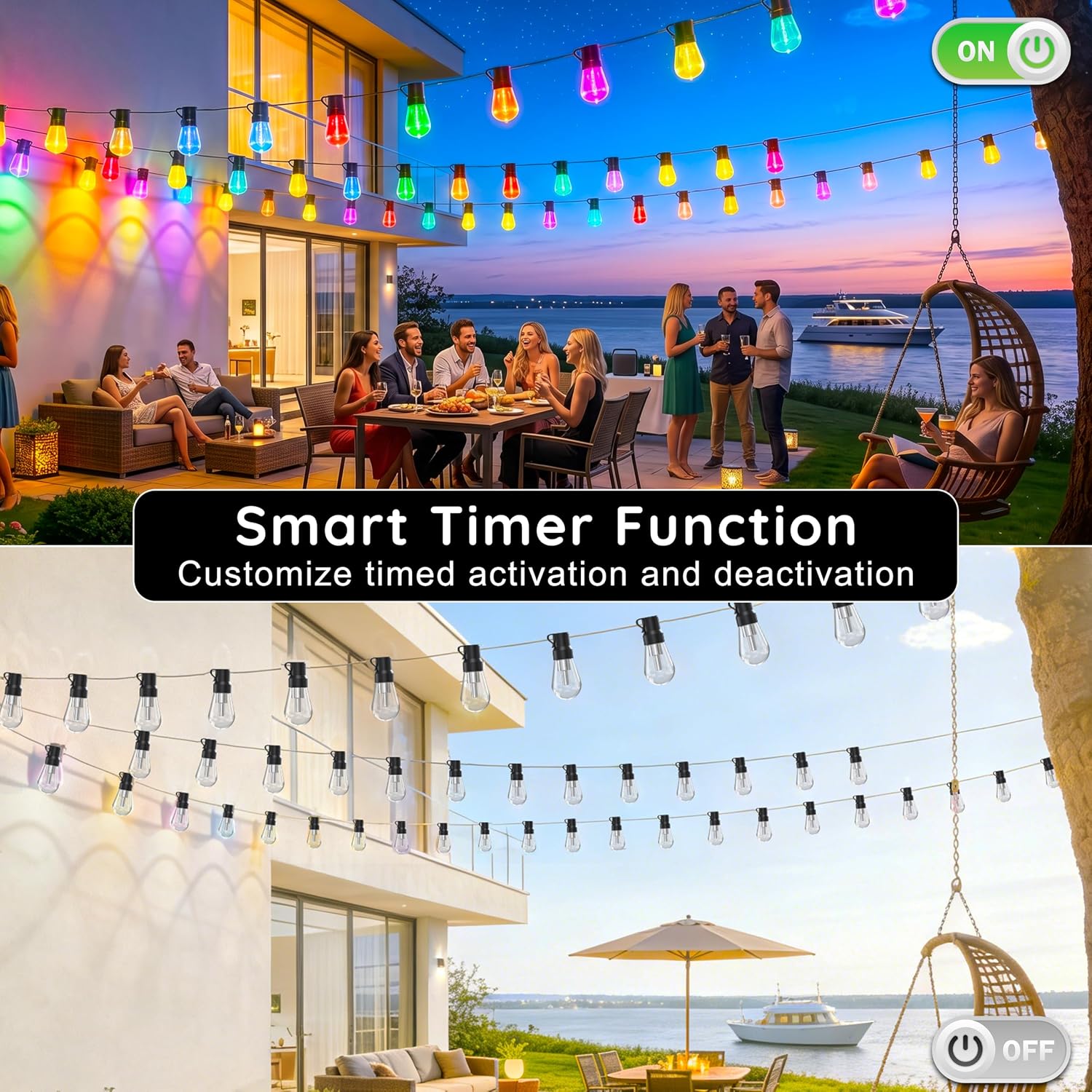 AHRLHR 300FT RGB+IC Outdoor String Lights,Outside Light Dimmable Shatterproof LED Bulbs,Balcony, Outdoor Living， IP67 Waterproof Chasing Effect Lighting DreamColor Patio Strip Lights for Backyard