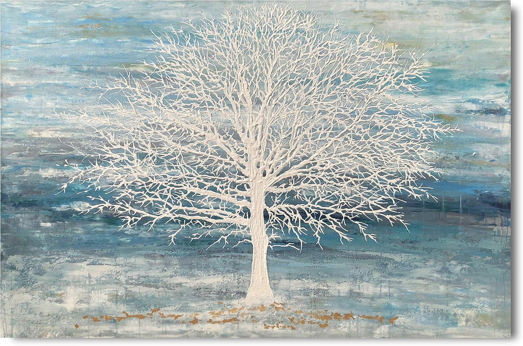 Yihui Arts Canvas Art Wall Decor, White Birch Trees Landscape Picture Painting, Modern Nature Teal Artwork Prints, Large Size Framed for Home Decor