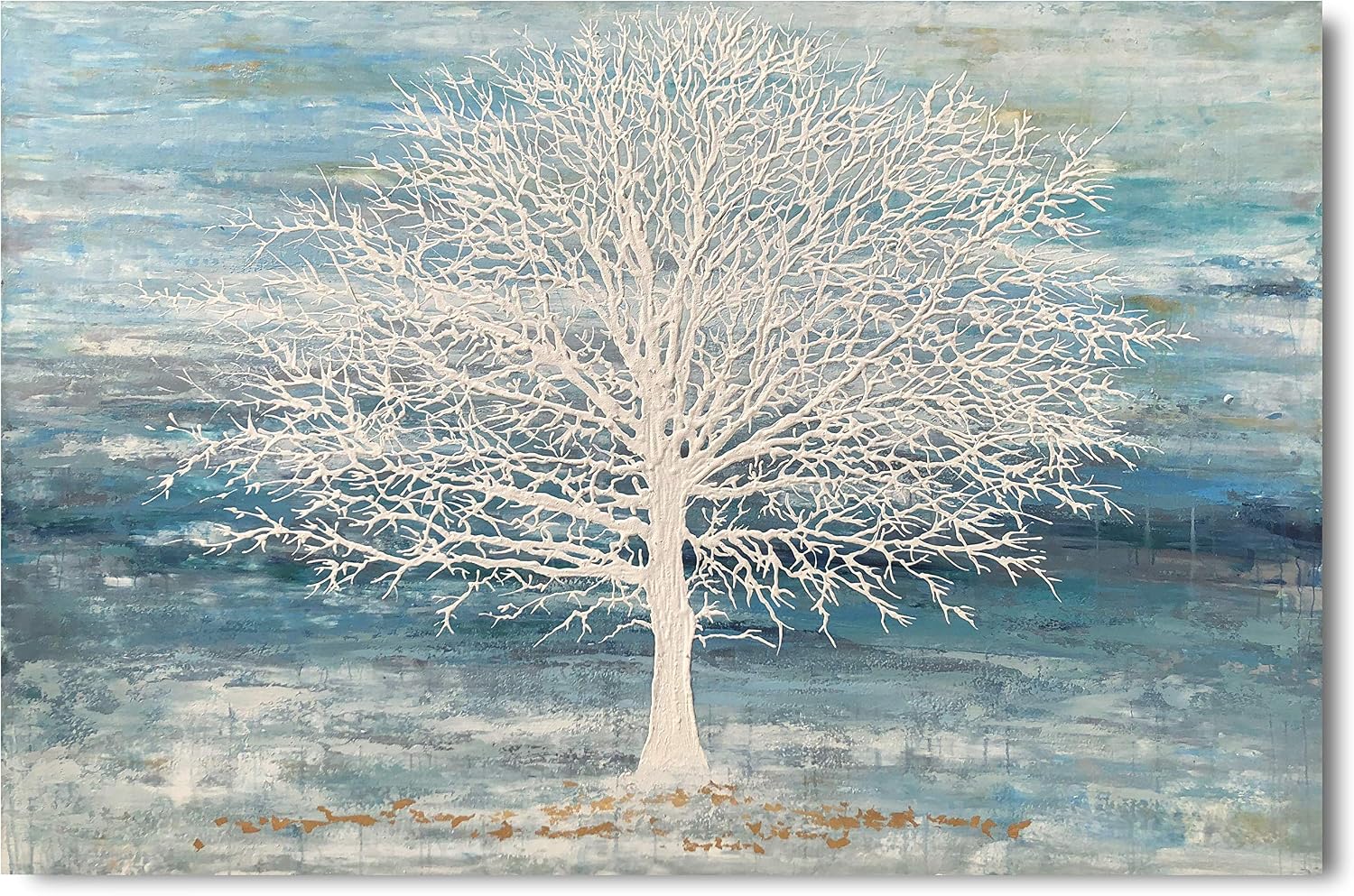 Yihui Arts Canvas Art Wall Decor, White Birch Trees Landscape Picture Painting, Modern Nature Teal Artwork Prints, Large Size Framed for Home Decor