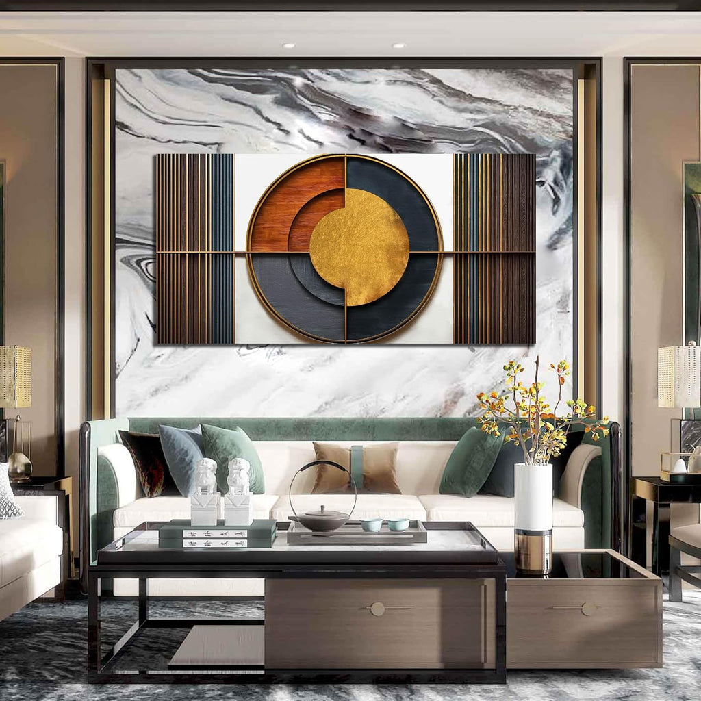 Large Canvas Wall Art for Living Room Bedroom Home Office Brown and White Wood Color Geometrical Picture Modern Canvas Prints Framed Wall Decor Size 29x59