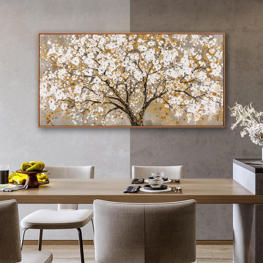 Wall Art Gold Nature Tree Of Life Abstract Canvas Painting Picture Modern Wall Art Print Landscape Artwork Framed For Living Room Bedroom Bathroom Office Home Decor 24' X 48'Painting