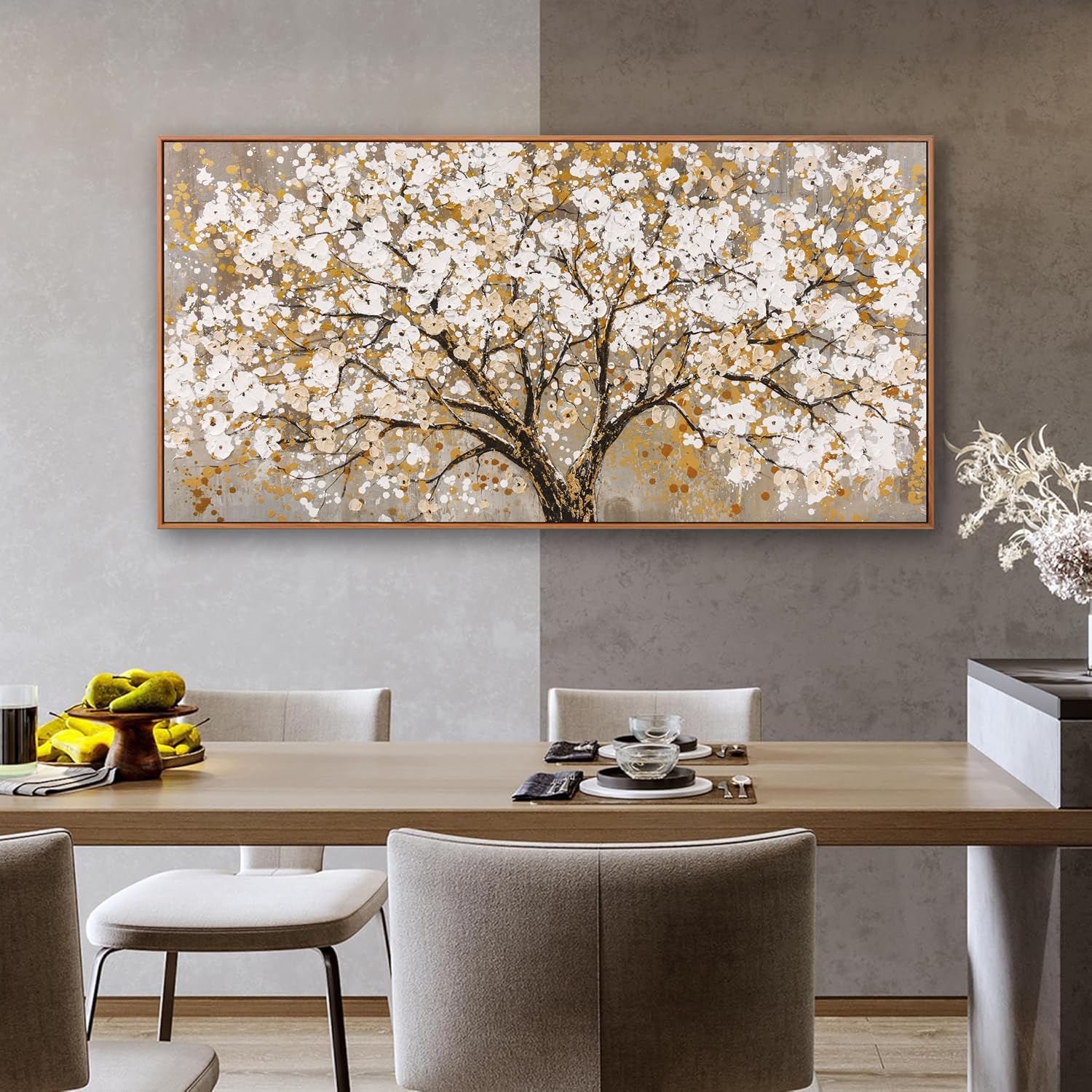 Wall Art Gold Nature Tree Of Life Abstract Canvas Painting Picture Modern Wall Art Print Landscape Artwork Framed For Living Room Bedroom Bathroom Office Home Decor 24' X 48'Painting