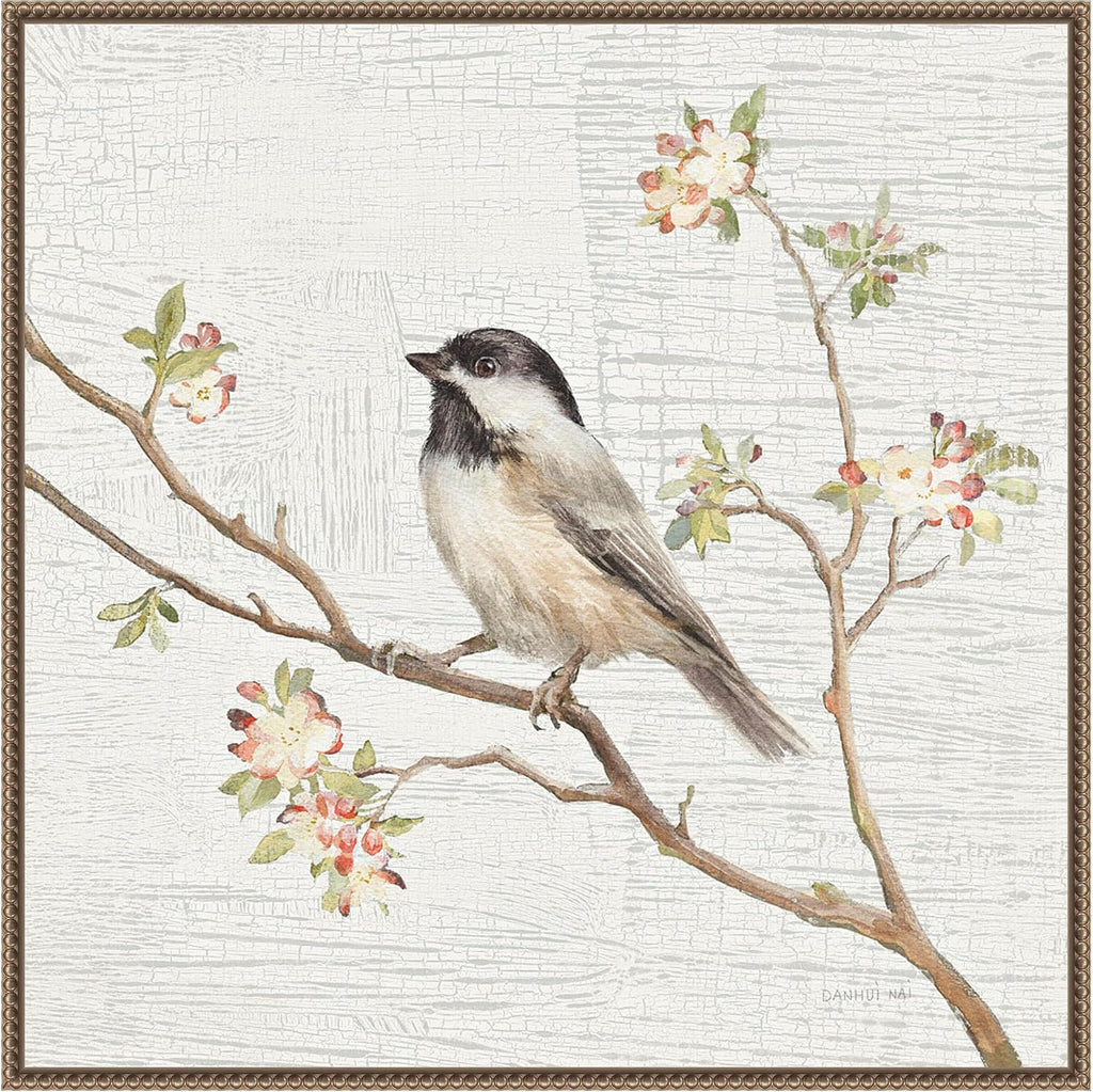 Amanti Art Framed Canvas Wall Art 30x30 Black Capped Chickadee Vintage by Danhui Nai, Framed Wall Art Canvas, Animals Artwork, Traditional Decor, Large Poster Painting for Living Room, Bedroom,