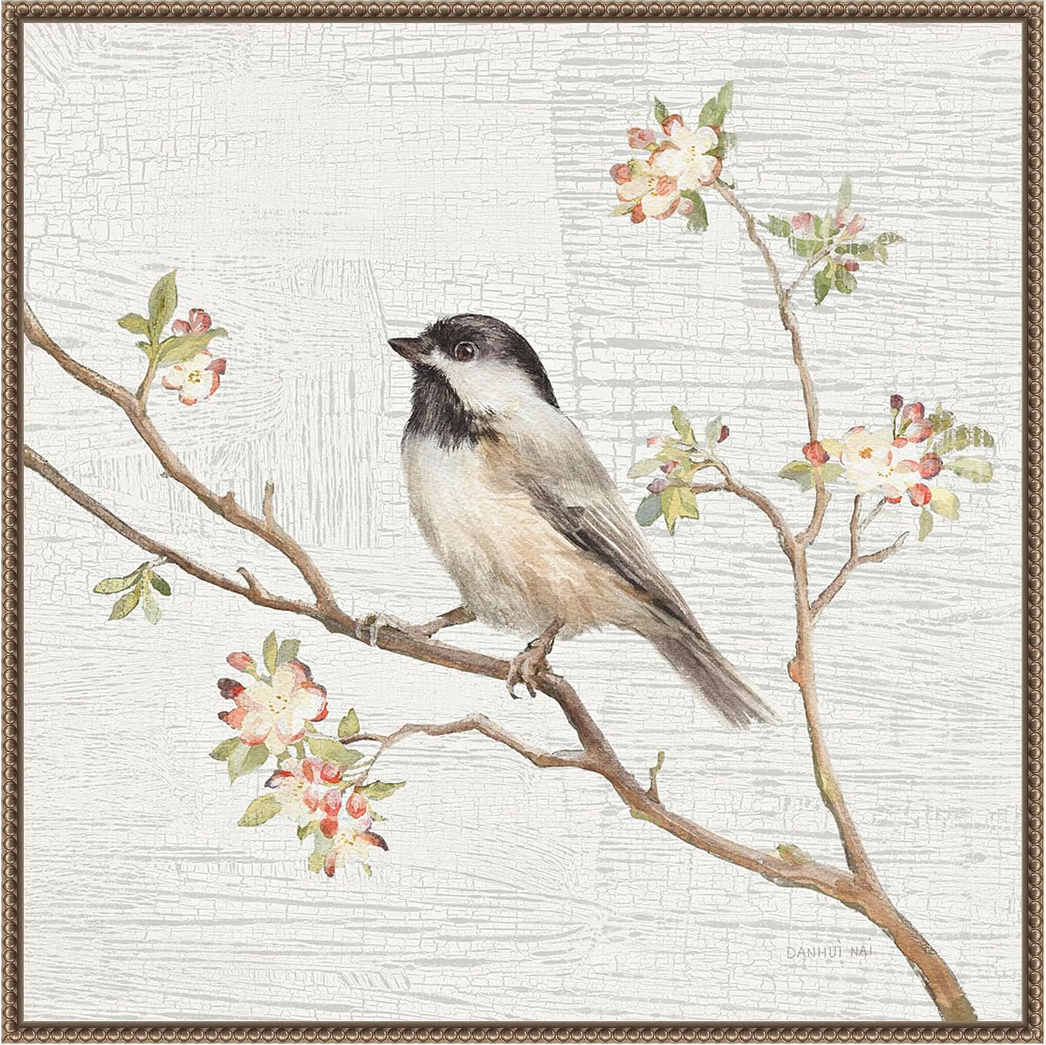 Amanti Art Framed Canvas Wall Art 30x30 Black Capped Chickadee Vintage by Danhui Nai, Framed Wall Art Canvas, Animals Artwork, Traditional Decor, Large Poster Painting for Living Room, Bedroom,