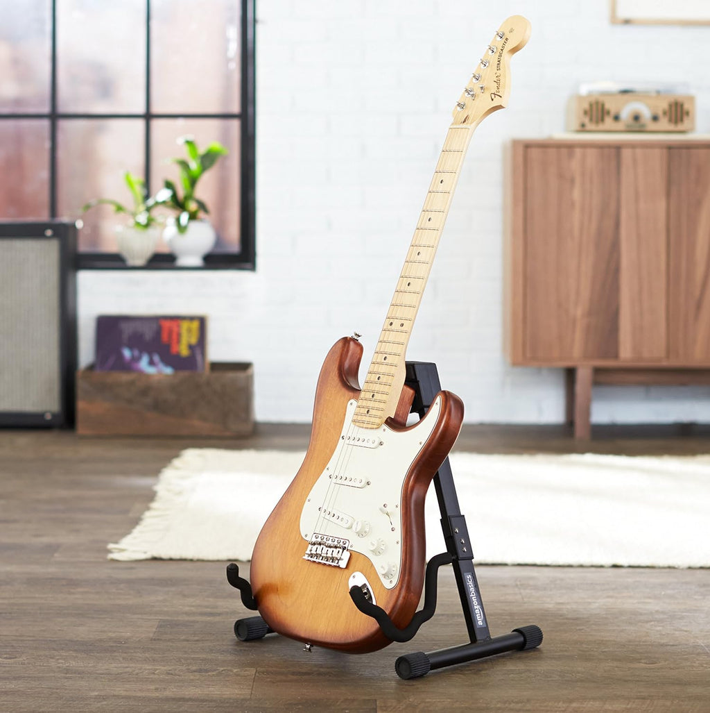 Amazon Basics Portable Adjustable Folding Guitar Stand for Electric and Acoustic Guitars, A-shape, Fully Assembled with Padded Foam, Black, 8.66 x 15.16 x 3.74 inches (Pack of 6)