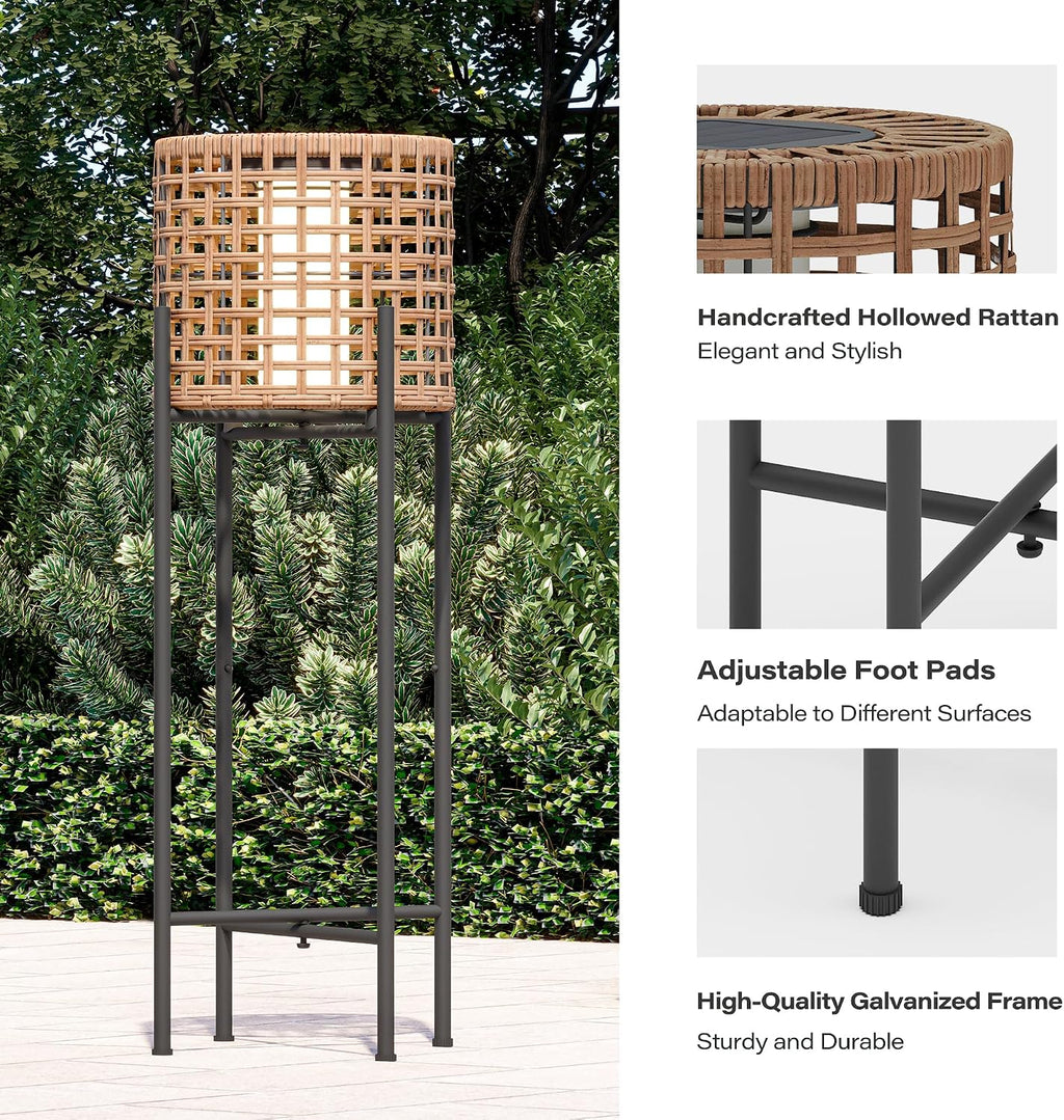 LAUSAINT HOME Solar Powered Outdoor Floor Lamp with Auto On/Off LED Light, Waterproof Wicker Patio Floor Lights, Boho Rattan Floor Lantern (2 Floor Lamps)