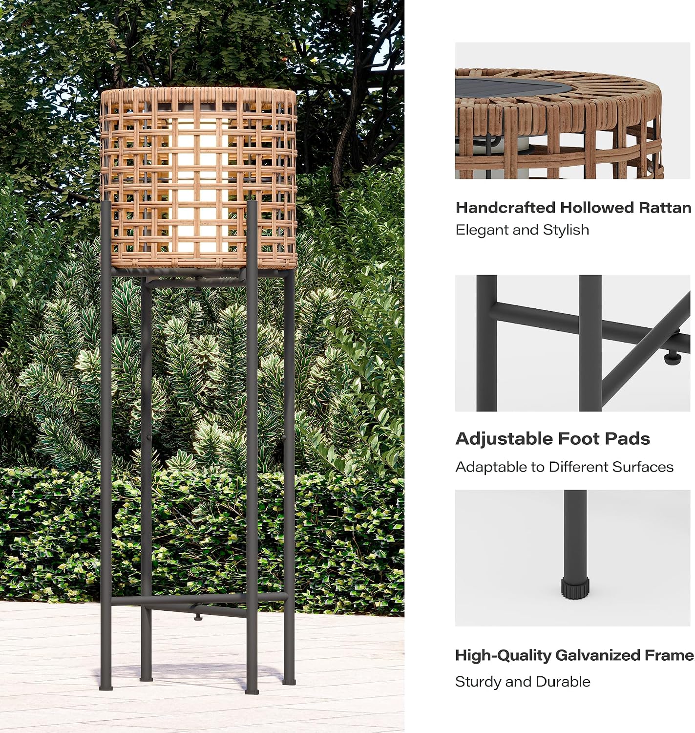 LAUSAINT HOME Solar Powered Outdoor Floor Lamp with Auto On/Off LED Light, Waterproof Wicker Patio Floor Lights, Boho Rattan Floor Lantern (2 Floor Lamps)