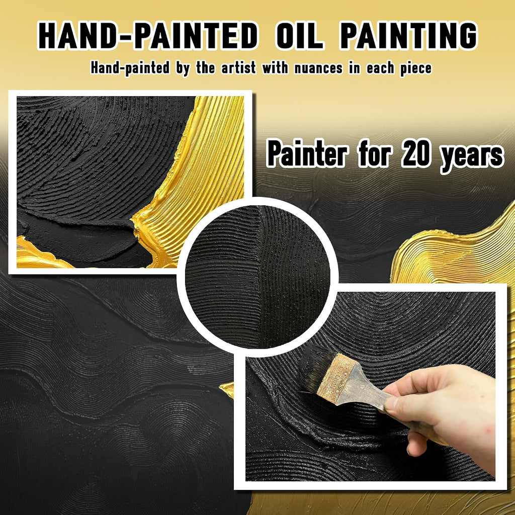 Modern Wall Decor for Office Black and Gold Hand Painted Wall Art for Living Room Huge Canvas Wall Art for Hotel Size 40 x 80 Inch