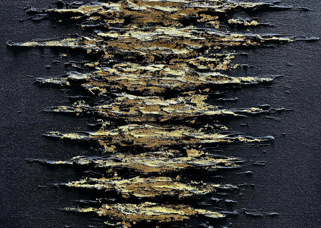 Boiee Art,24x36Inch Handmade Golden Textured Acrylic Canvas Wall Art Modern Black Decorative Paintings Abstract Framed Artwork