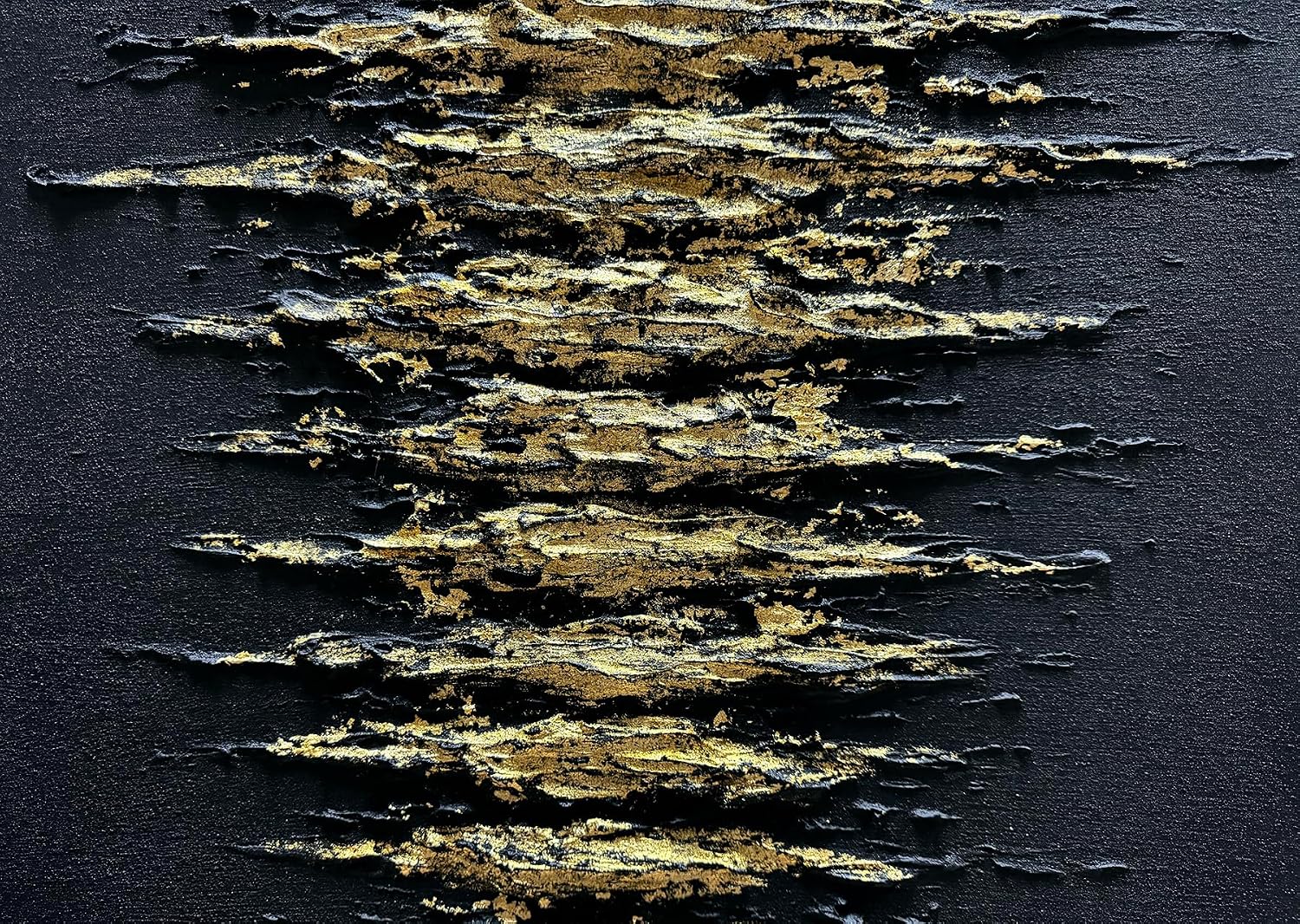 Boiee Art,24x36Inch Handmade Golden Textured Acrylic Canvas Wall Art Modern Black Decorative Paintings Abstract Framed Artwork