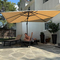 PURPLE LEAF 8.2' X 11.5' Left-right Tilting Patio Umbrella Outdoor Cantilever Swivel Rectangle Umbrella with Tilt Aluminum Offset Umbrella with 360-degree Rotation for Garden Deck Pool Patio Beige