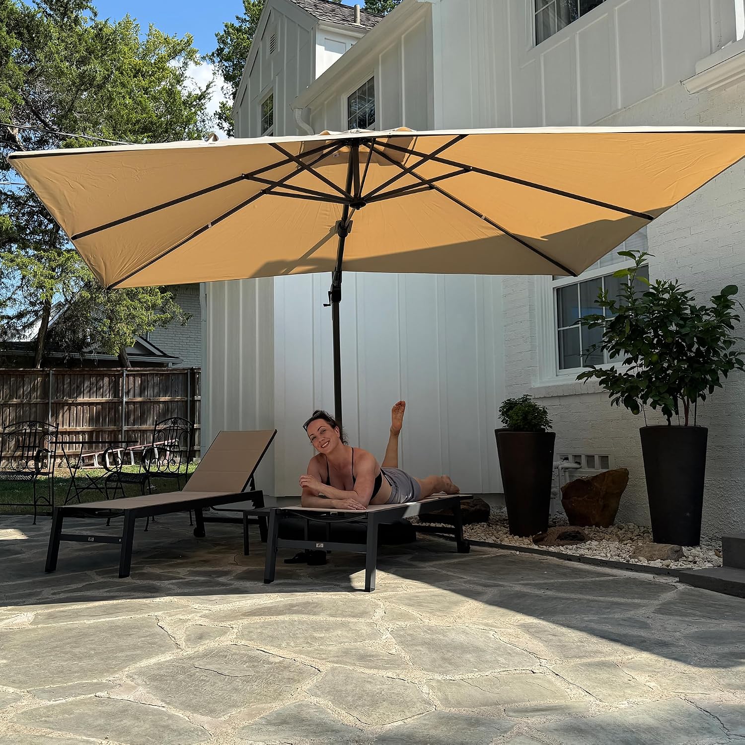 PURPLE LEAF 8.2' X 11.5' Left-right Tilting Patio Umbrella Outdoor Cantilever Swivel Rectangle Umbrella with Tilt Aluminum Offset Umbrella with 360-degree Rotation for Garden Deck Pool Patio Beige