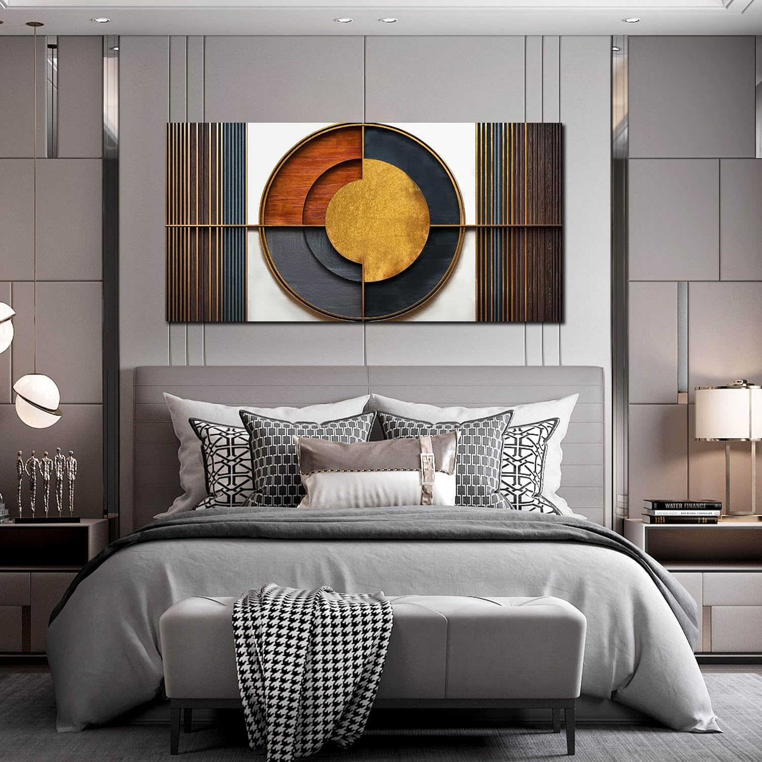 Large Canvas Wall Art for Living Room Bedroom Home Office Brown and White Wood Color Geometrical Picture Modern Canvas Prints Framed Wall Decor Size 29x59