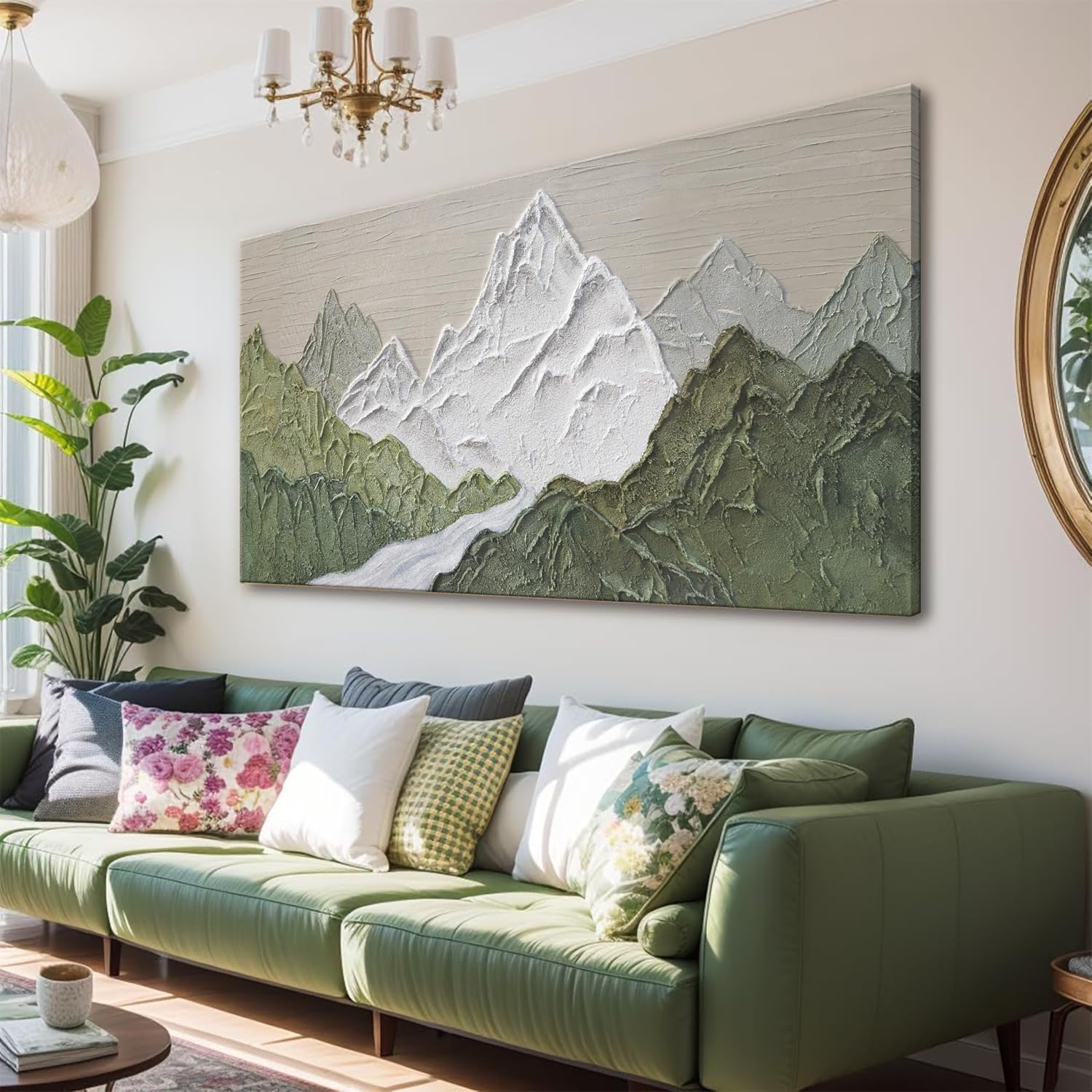 YISXINOAG Large Abstract Wall Art For Living Room Canvas Art Wall Decor Print Abstract Mountain Forest Landscapes Green Wall Art Painting Abstract Art Prints Home Wall Art 29×58 In