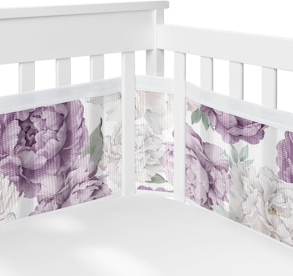 Sweet Jojo Designs Lavender Purple Boho Shabby Chic Floral Girl Baby Crib Bedding Set Infant Nursery Room BreathableBaby Breathable Mesh Crib Liner Blanket Fitted Sheet 6pc Bohemian Vintage Watercolor