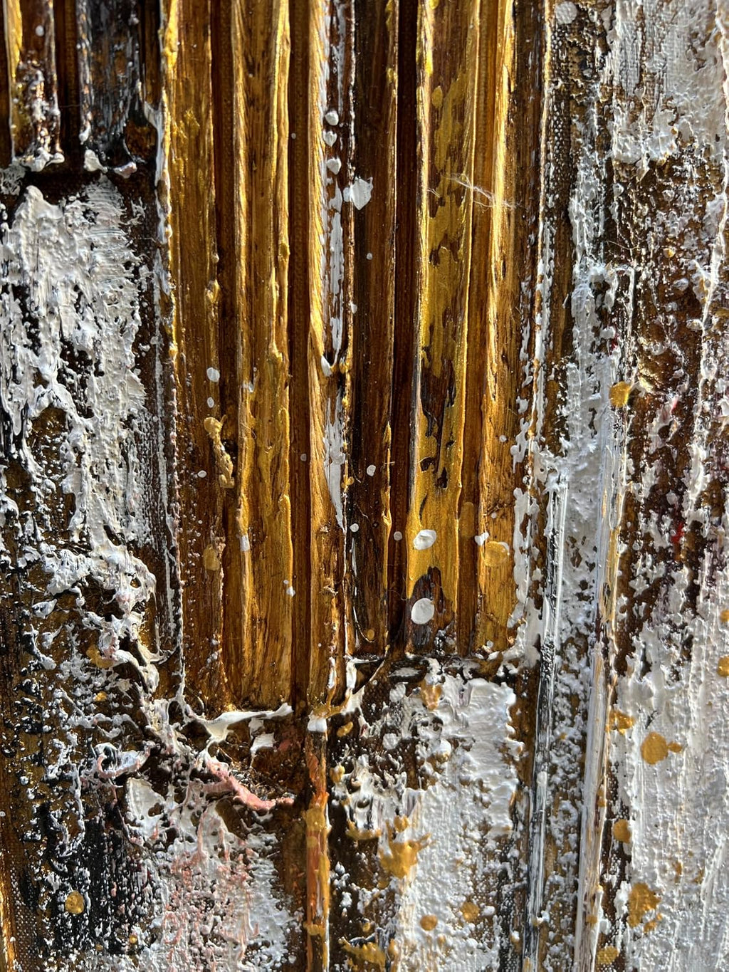 Hand Painted 24x48 inch White and Gold Abstract Wall Decoration Oil Painting Thick Texture Minimalist Art