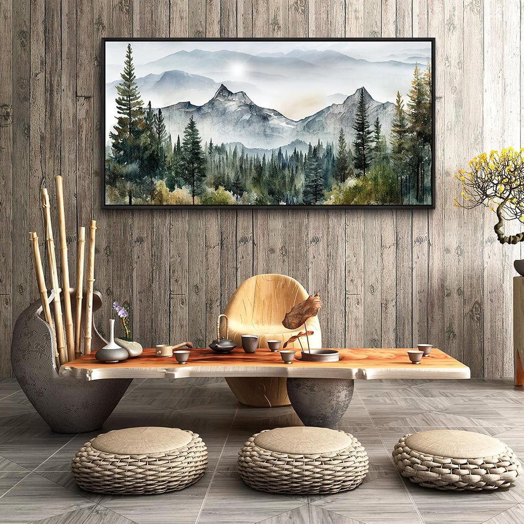 Wapluam Large Canvas Wall Decor For Living Room Bedroom - Modern Office Wall Art - Abstract Mountain Landscape - Stretched And Framed - Ready To Hang - Black Framed
