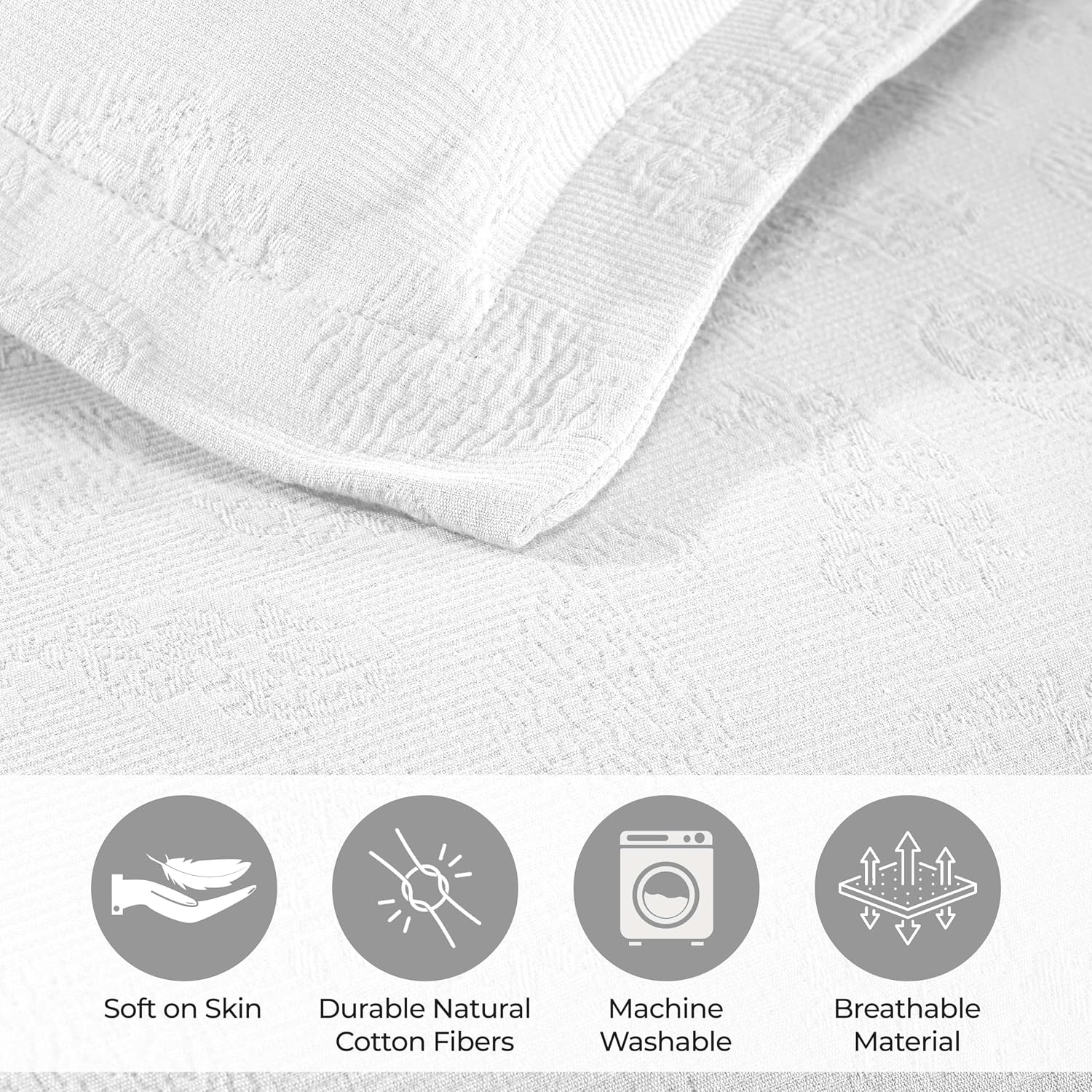 Superior Paisley Cotton 3 Piece Bedspread Set, Home Bed Decor, Decorative Textured Bed Spread, 2 Pillow Shams, Airy Blanket, Matelasse Coverlet Bedding, Vintage Floral Design, King, White