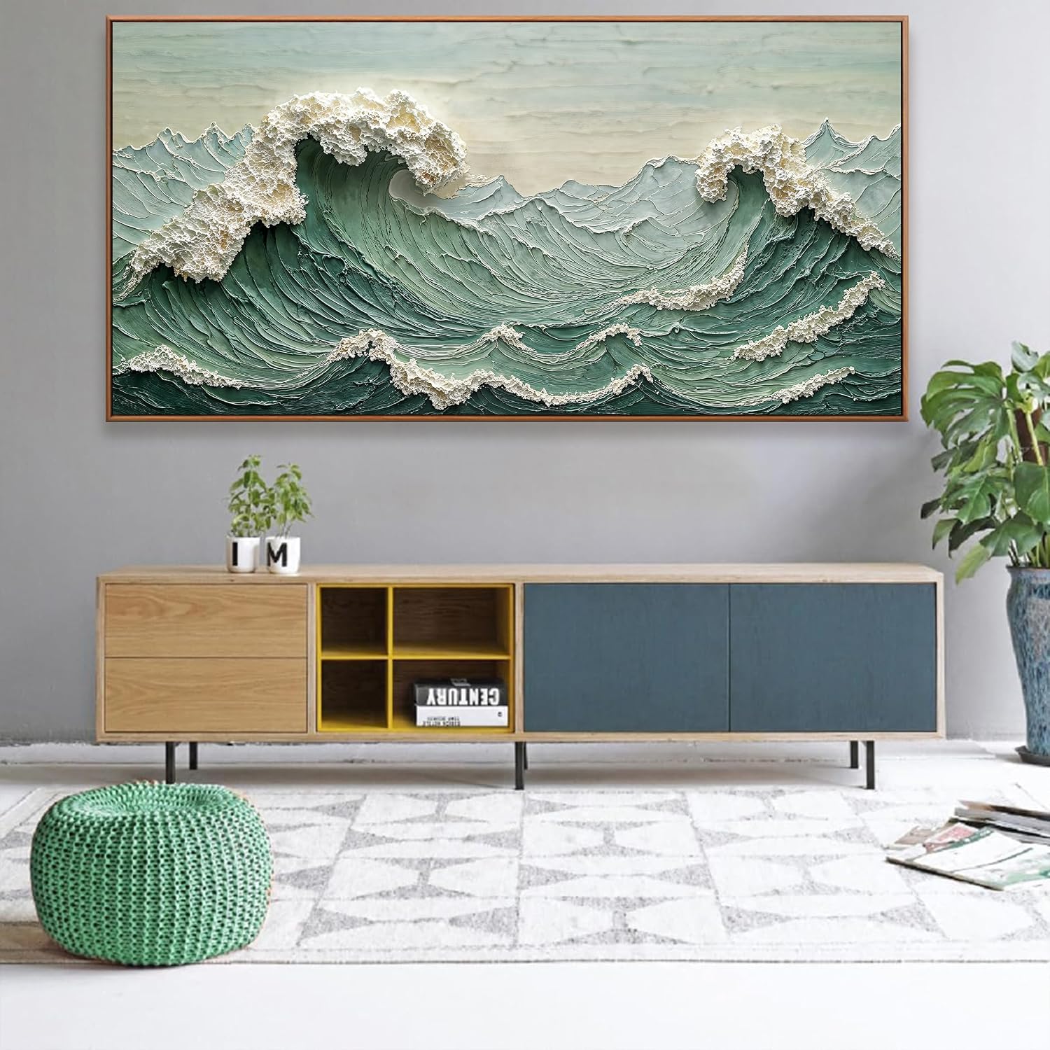 Large Canvas Wall Art Decor Pictures Sea Wave Abstract Wall Decor Print Modern Abstract Green Wall Art Painting Pictures For Living Room Home Kitchen Office Artwork 29 X 58 Inch With Framed