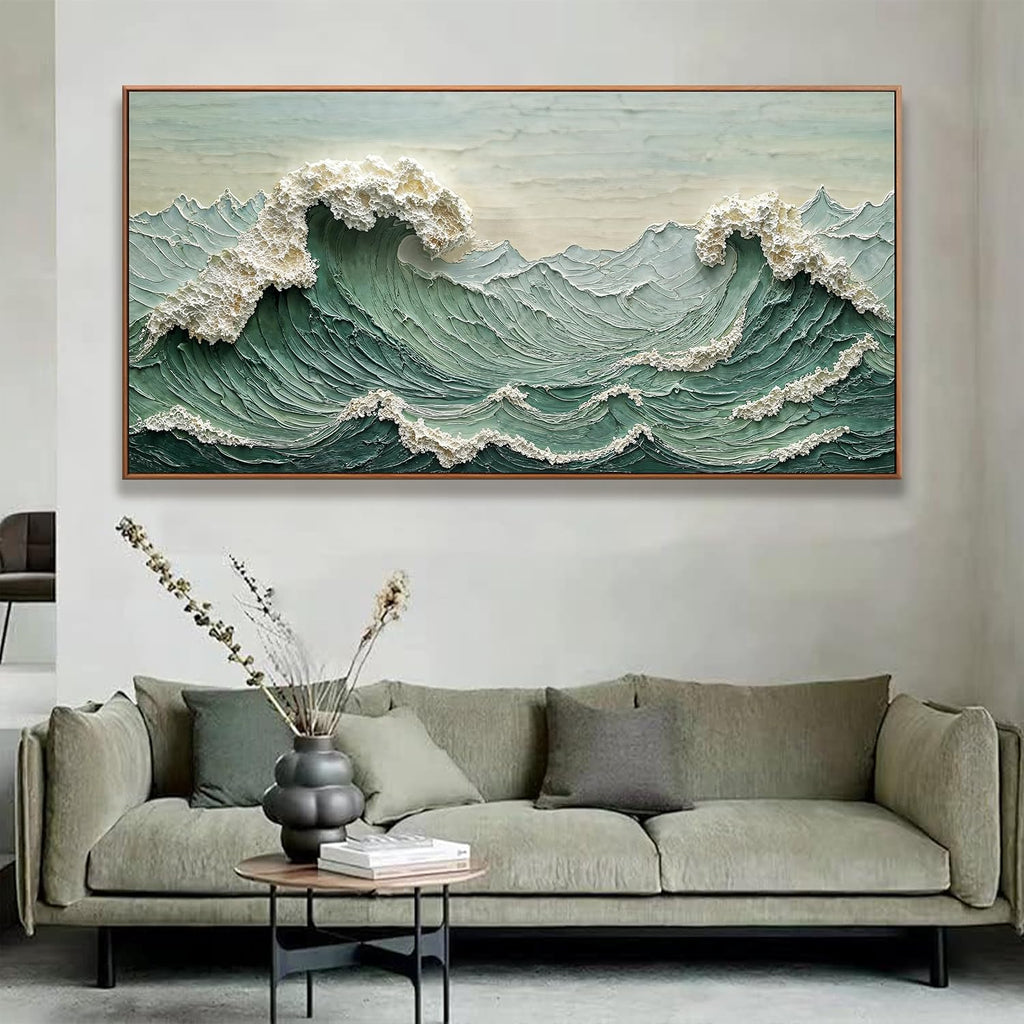 Large Canvas Wall Art Decor Pictures Sea Wave Abstract Wall Decor Print Modern Abstract Green Wall Art Painting Pictures For Living Room Home Kitchen Office Artwork 29 X 58 Inch With Framed
