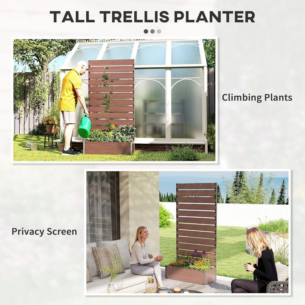 Outsunny Raised Garden Bed with Trellis for Climbing Plants, Planter Box with Self Draining Gap, Freestanding Trellis Planter for Outdoor, Patio, Deck, 35.75' x 15' x 70.75', Light Brown