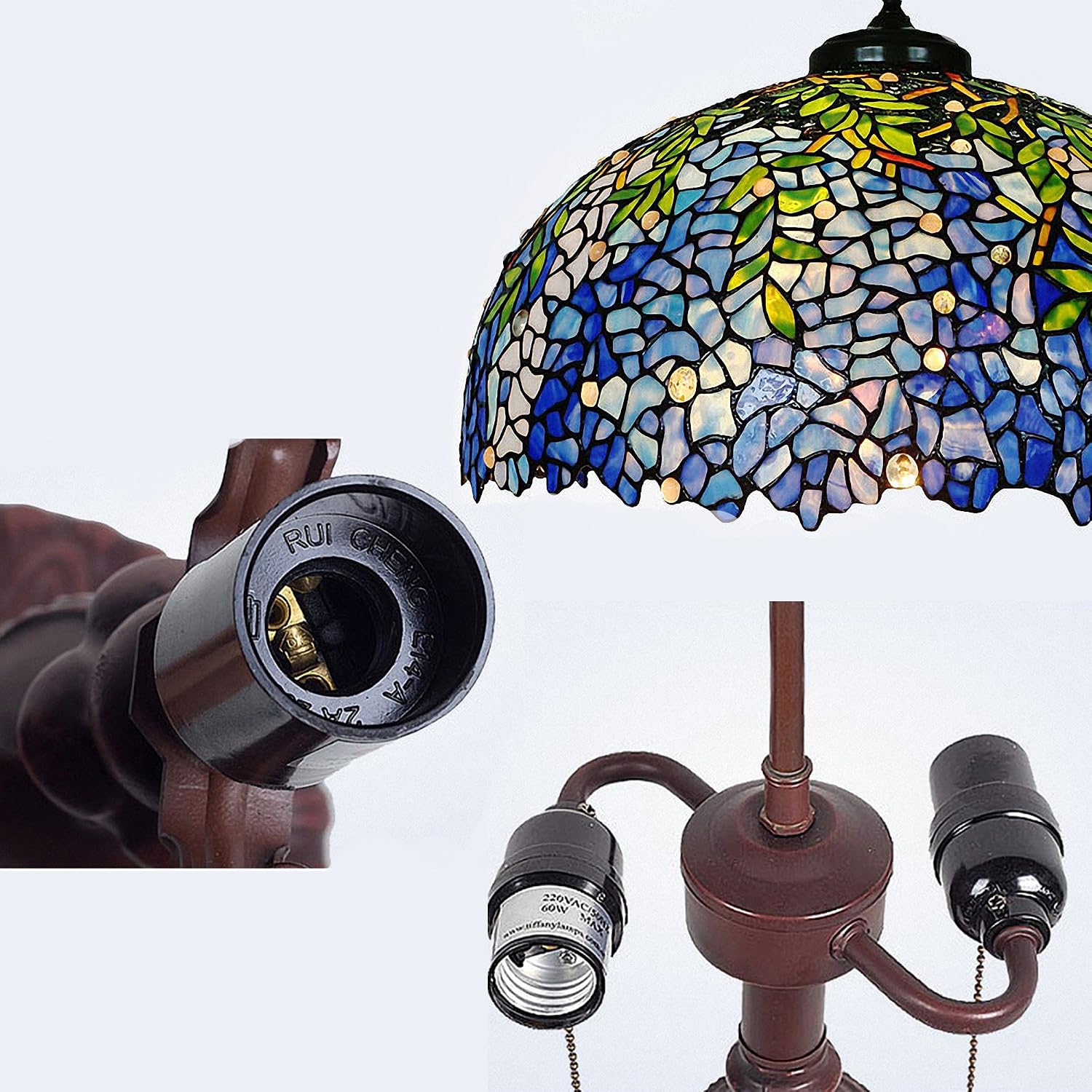 MAGCOLOR Table Lamps, Tiffany Style Stained Glass Purple Wisteria Table Lamp with 16 inches Handmade Lampshade and Brown Round Lamp Base Made of Zinc Alloy,Suitable for Decorating Room