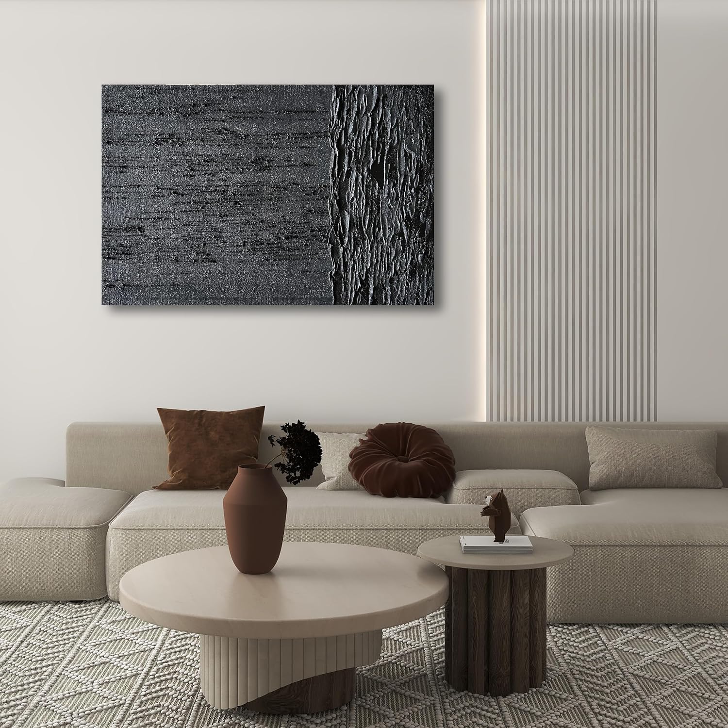 NANKAI Art Hand-Painted Thick Texture Black Minimalist Oil Painting 45x30 Inch Wall Decorative Art