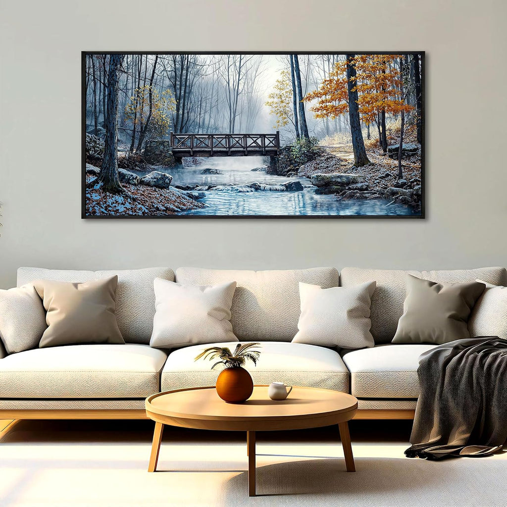 yiijeah Large Living Room Wall Art - Modern Wall Decor for Bedroom Office Decor Mountain Forest Landscapes Village Bridge Painting Framed Canvas Prints Ready to Hang Pictures Home Decor