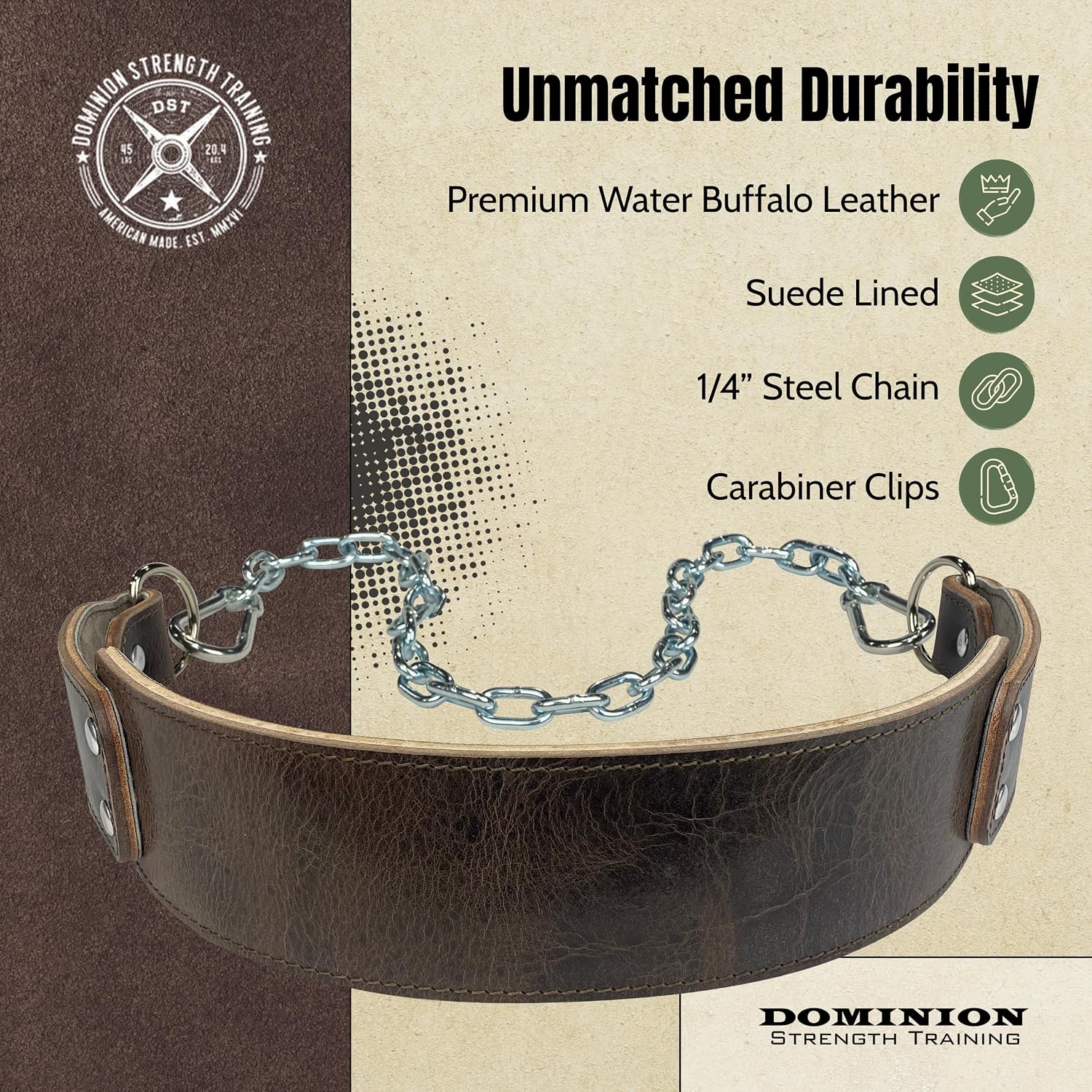 Heavy-Duty Leather Dip Belt with Steel Chain - Ultimate Accessory for Weighted Pullups, Dips, and Progressive Overload