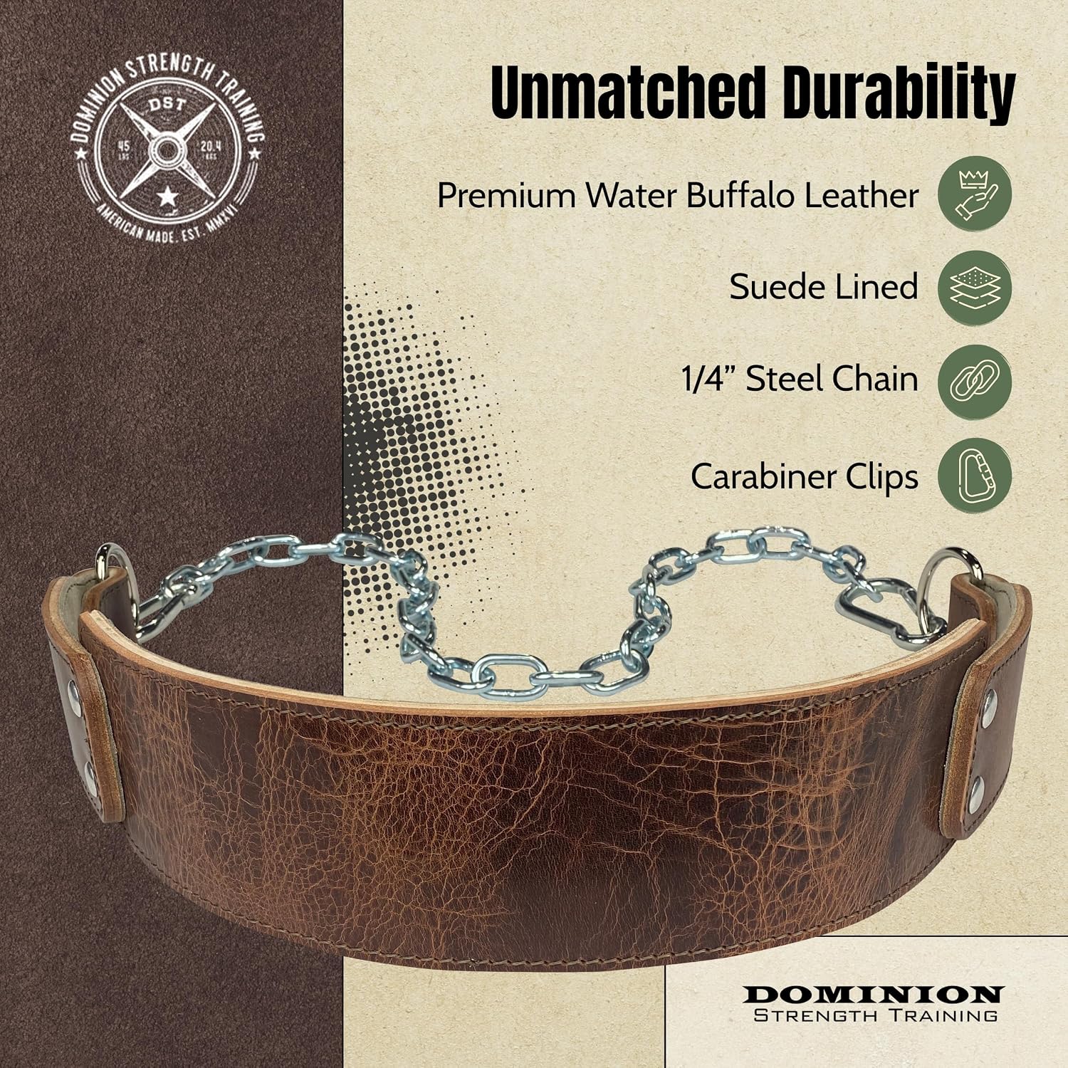 Heavy-Duty Leather Dip Belt with Steel Chain - Ultimate Accessory for Weighted Pullups, Dips, and Progressive Overload