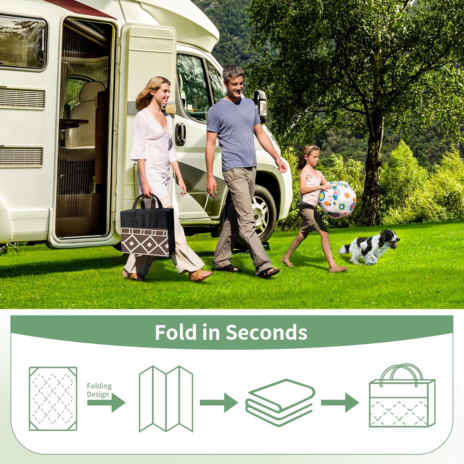 GENIMO Outdoor Rug Waterproof for Patio Decor, 10'x10' Foldable Reversible Plastic Straw Carpet, Outside Area Mat for Rv, Deck, Picnic, Porch, Camper, Balcony, Beach, Coffee & Beige