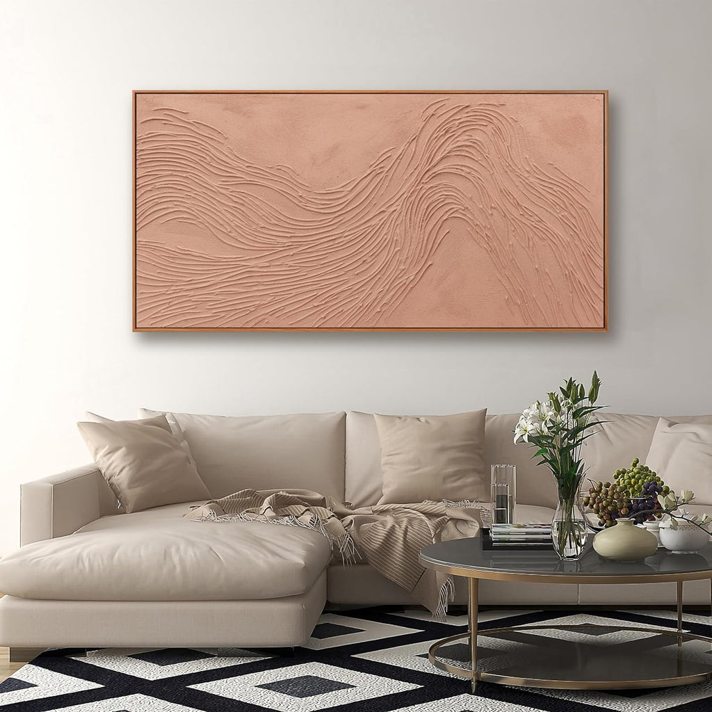 Canvas wall Art Wall Decor Bedroom Pictures Wall Decoration Artwork Abstract Wall Art Hand Painted Reddish Brown Variational Texture Minimalist Modern Art large Modern Painting Pictures for Living Room Home Kitchen Office 24'*48' With Framed