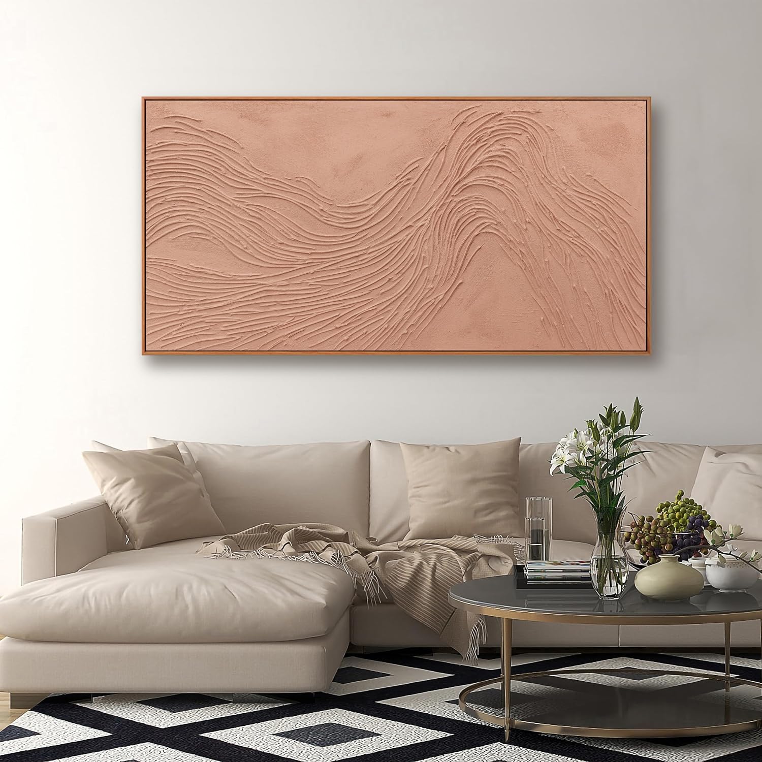 Canvas wall Art Wall Decor Bedroom Pictures Wall Decoration Artwork Abstract Wall Art Hand Painted Reddish Brown Variational Texture Minimalist Modern Art large Modern Painting Pictures for Living Room Home Kitchen Office 24'*48' With Framed