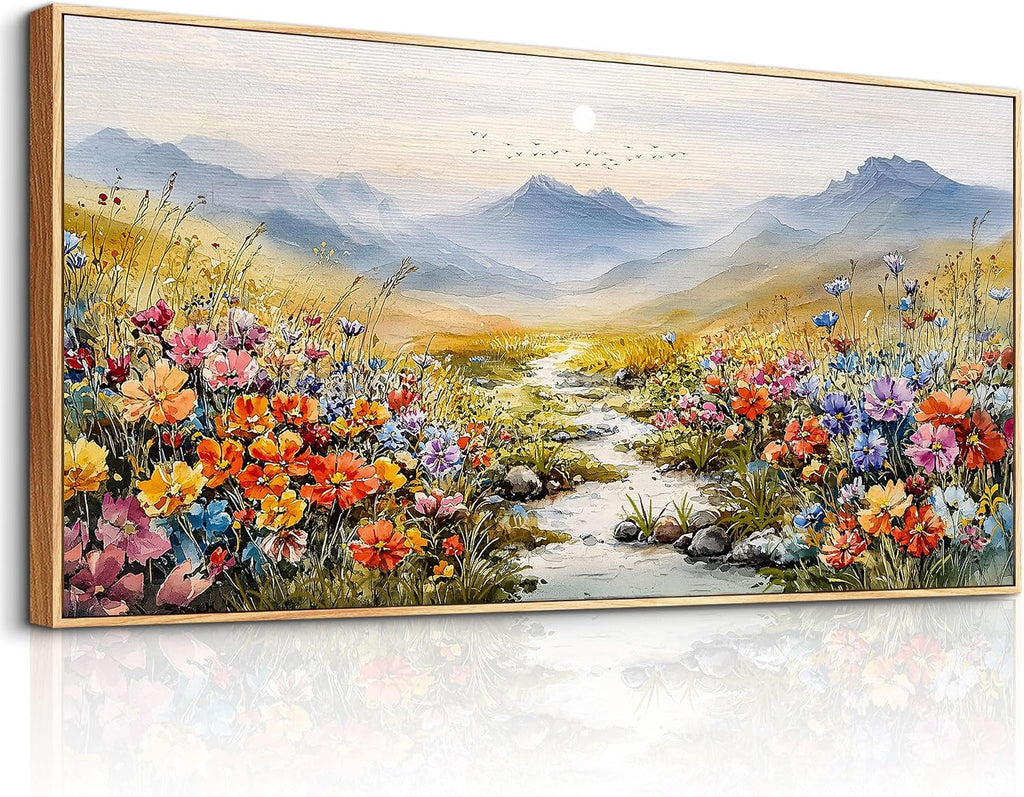 XIGUANGART Extra large Framed Wall Art, Floral Wall Decor,Flower Pictures Wall Decor, Wildflower Botanical Wall Art, Landscape Canvas Painting for Living Room Bedroom Kitchen Sofa Farmhouse 30'x60'