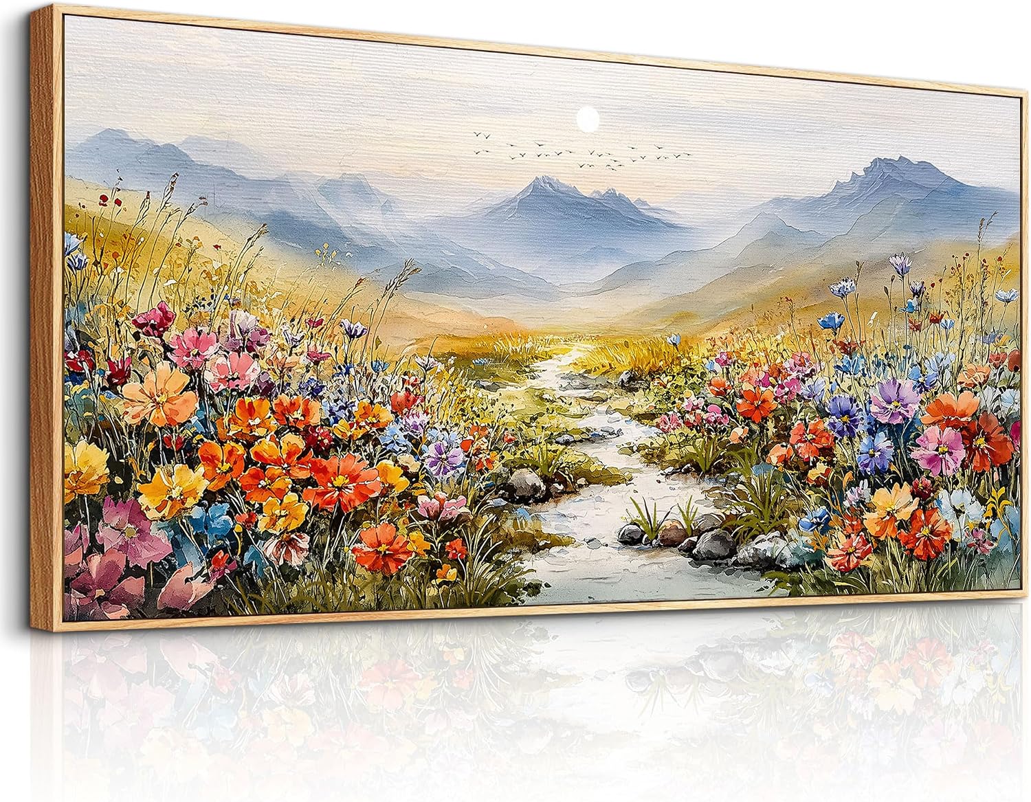 XIGUANGART Extra large Framed Wall Art, Floral Wall Decor,Flower Pictures Wall Decor, Wildflower Botanical Wall Art, Landscape Canvas Painting for Living Room Bedroom Kitchen Sofa Farmhouse 30'x60'