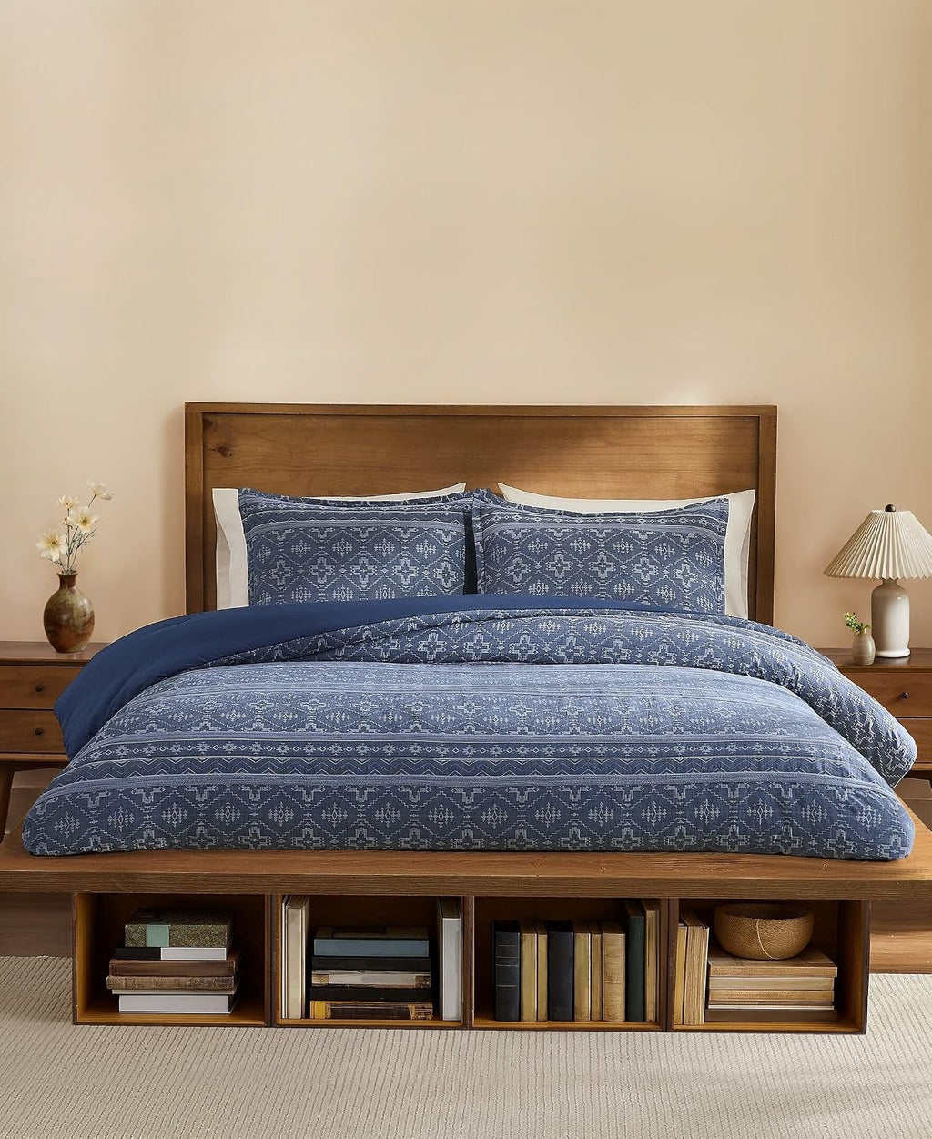 Pendleton 100% Cotton Queen Comforter Set – 3-Piece Comforter Set with 2 Pillow Shams, Blue Comforter with Geometric Design, Soft & Skin-Friendly Bedding Set (Four Corners) (Full/Queen)