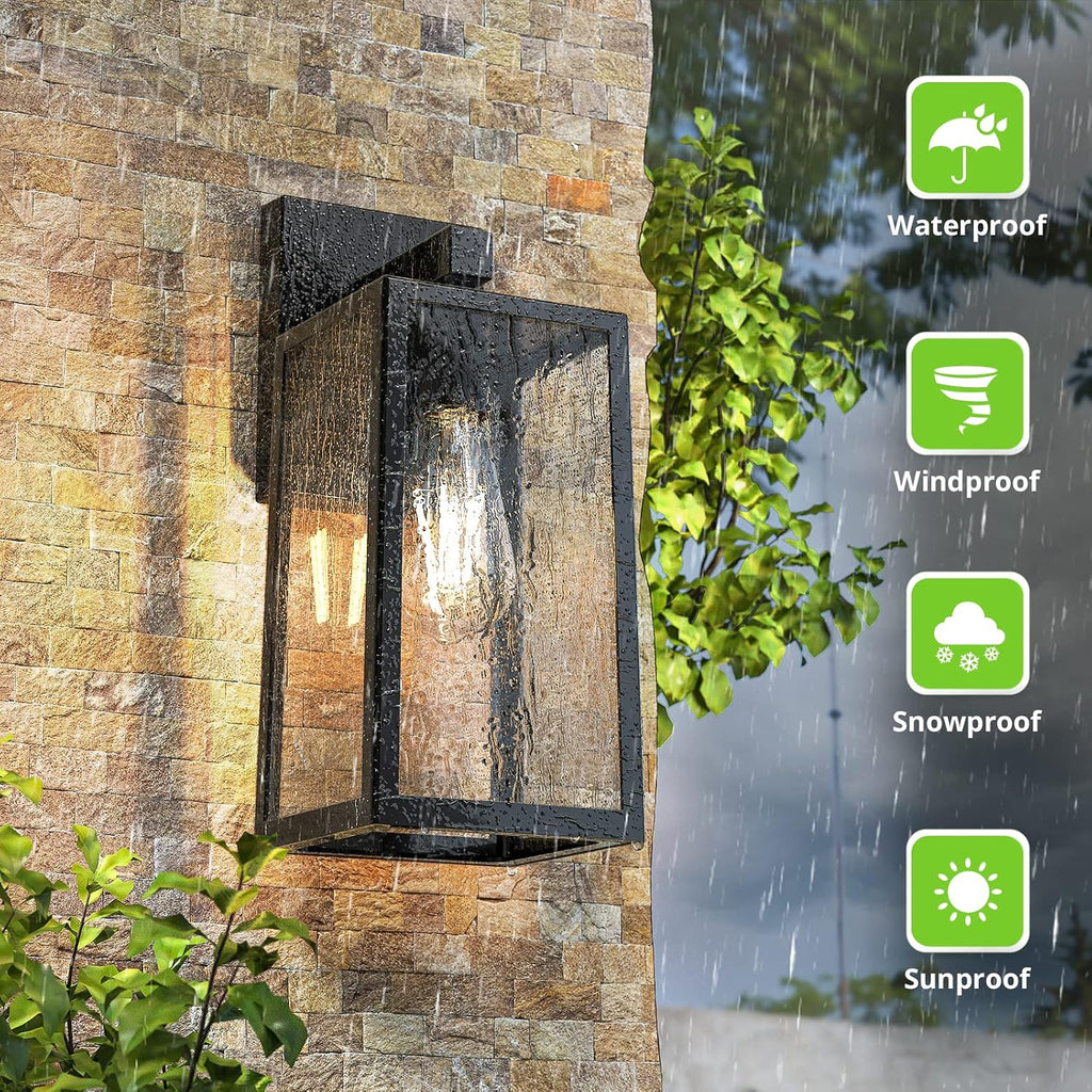 MAXvolador Outdoor Wall Sconce, Large Exterior Waterproof Wall Lantern Light Fixture, Black Porch Lights Glass, Anti-Rust E26 Patio Lighting, 2 Pack