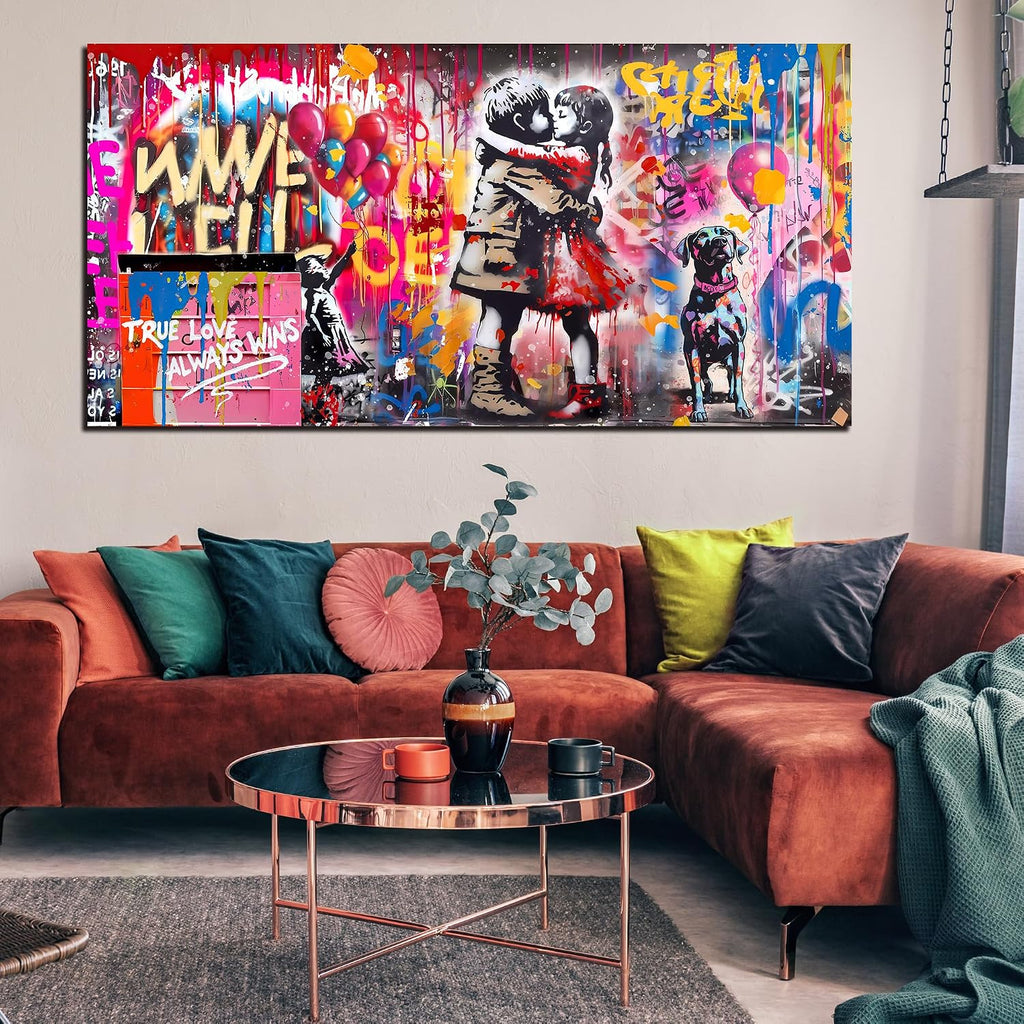 CIRABKY Colorful Canvas Wall-Art - Graffiti Art Wall Decor for Living Room - Boy and Girl Print Big Painting Size 29' x 59'