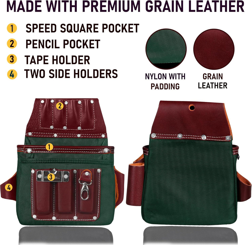 FUERI Electrician's Heavy Duty 26 Pocket Leather-Nylon Tool Belt & Bag Combo for Men, Comfort Back Support Padded Belt, 2 Large Storage Capacity Pouches, Best for Framers, Carpenter, Roofing