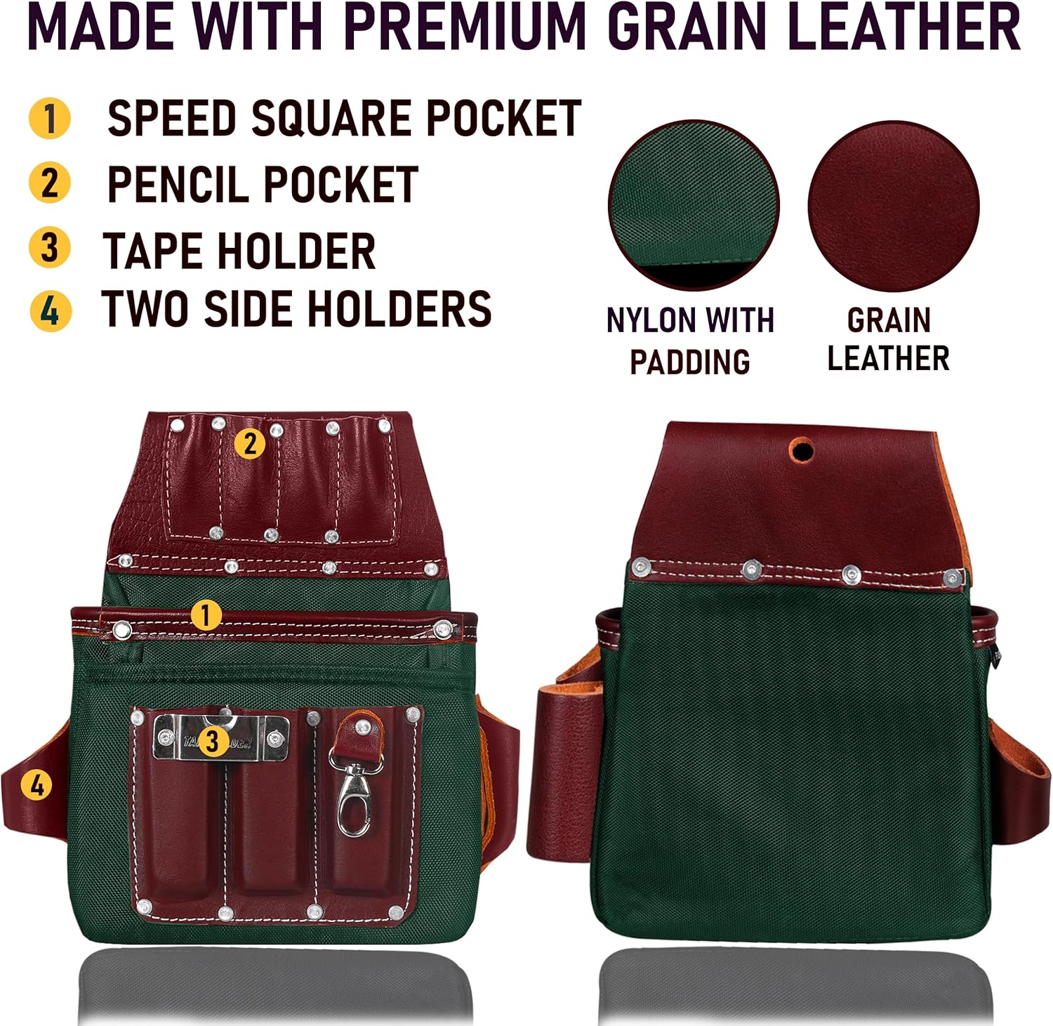 FUERI Electrician's Heavy Duty 26 Pocket Leather-Nylon Tool Belt & Bag Combo for Men, Comfort Back Support Padded Belt, 2 Large Storage Capacity Pouches, Best for Framers, Carpenter, Roofing