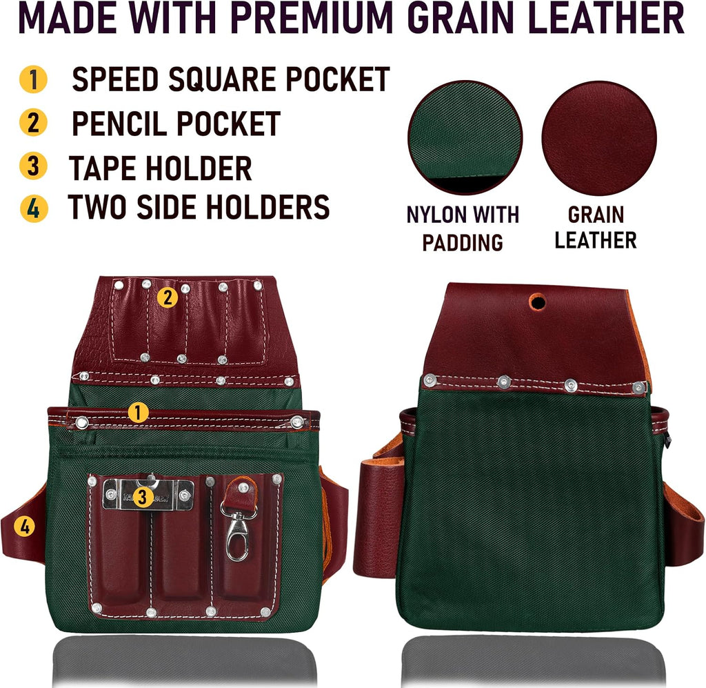FUERI Electrician's Heavy Duty 26 Pocket Leather-Nylon Tool Belt & Bag Combo for Men, Comfort Back Support Padded Belt, 2 Large Storage Capacity Pouches, Best for Framers, Carpenter, Roofing