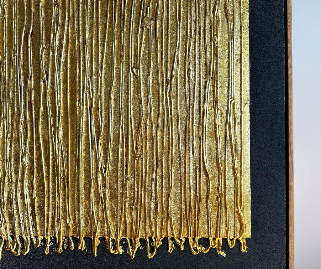 Boiee Art,24x36Inch Handmade Minimalist Framed Wall Art Geometric Line Canvas Artwork Gold Black Oil Paintings