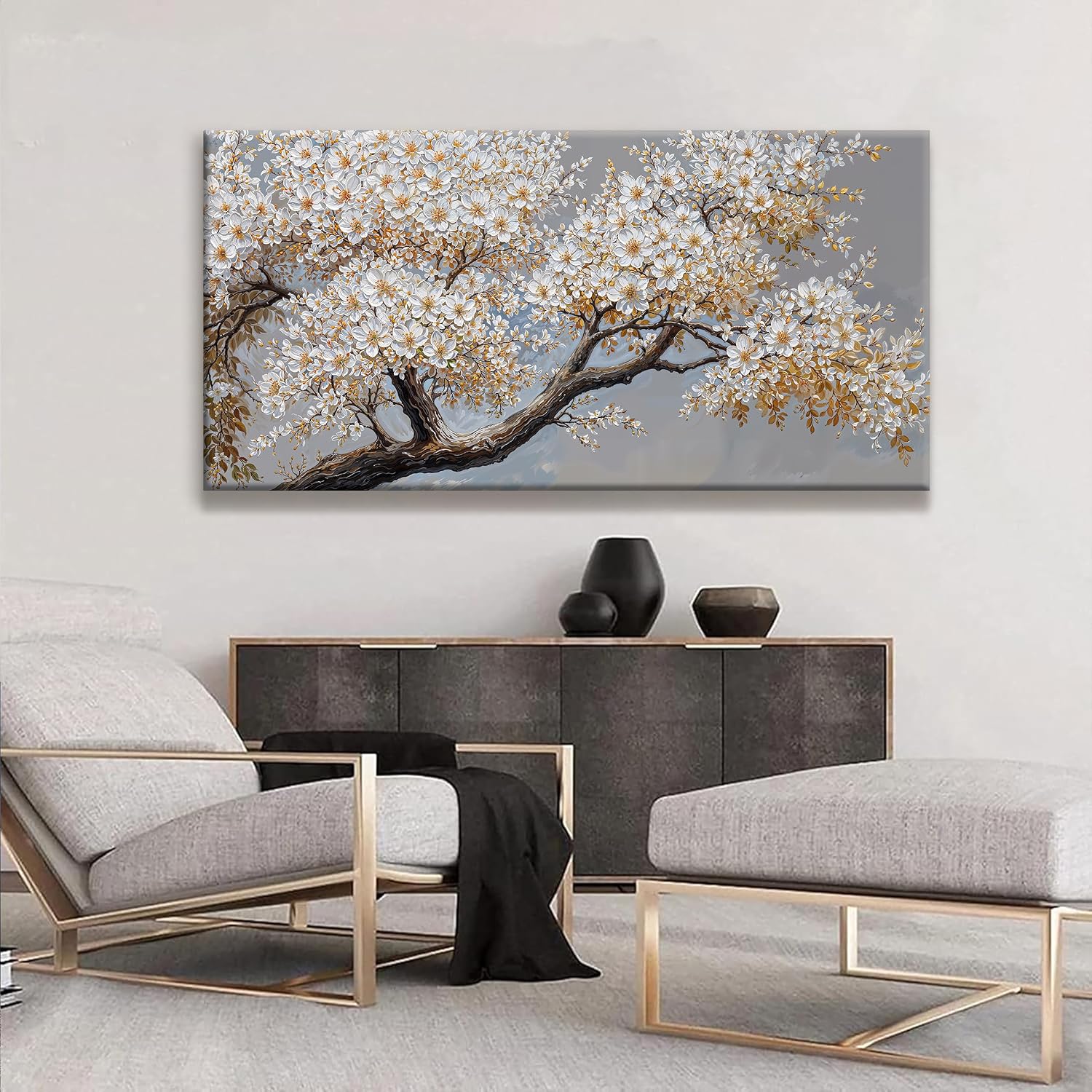 Large Wall Art Decor Modern White Flowers On Tree Artwork Prints Decor Ready To Hang Canvas Wall Art For Living Room Office Bedroom Wall Decor Kitchen 29x58 Inch