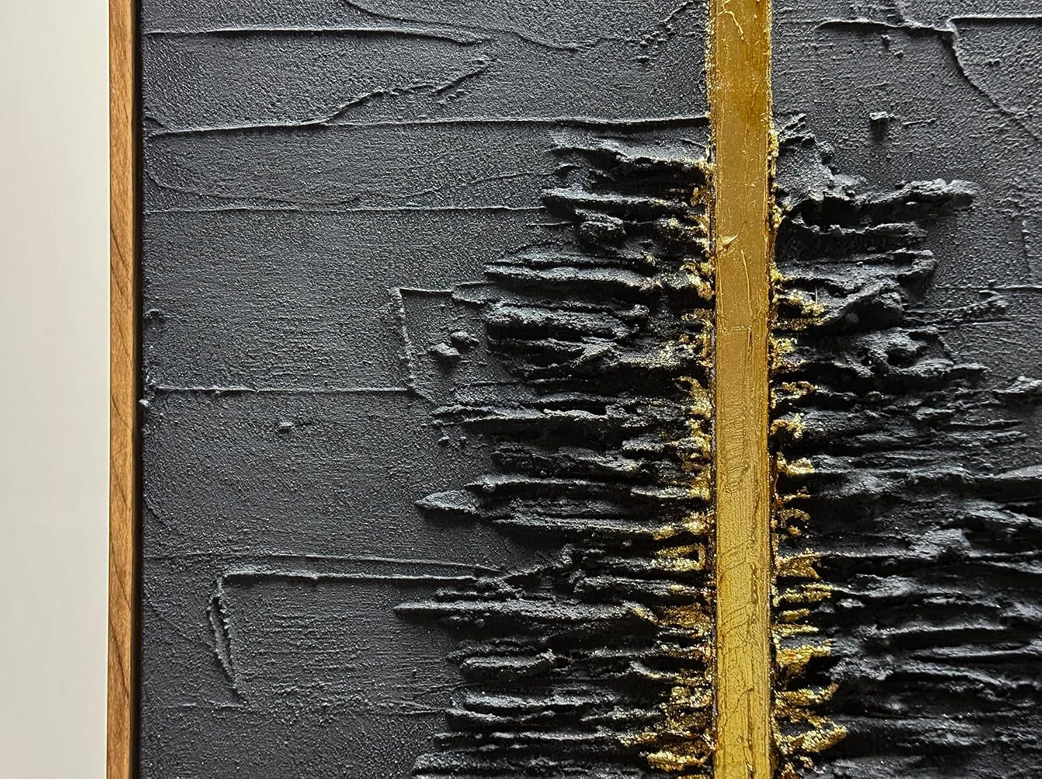 Boiee Art,24x36Inch Framed Hand Painted Abstract Artwork Textured Vertical Wall Art in Dark Charcoal Grey Gold Acrylic Painting