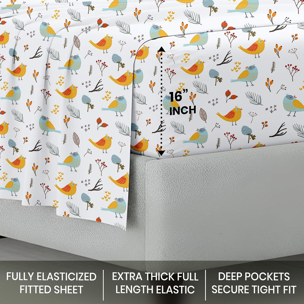 Kotton Culture Bed Sheets 4 Piece 100% Egyptian Cotton 600 Thread Count Soft Crisp Cooling Cotton Luxury Hotel Sheets Thick with 16' Inch Deep Pocket Snug Fit Sateen Weave(Forest Birds,Alaskan King)