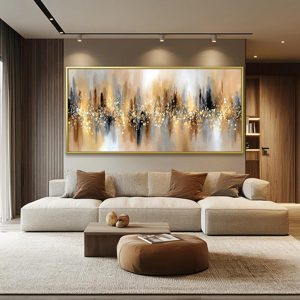 Tsomzxng Large Gold Framed Wall Art For Living Room Abstract Wall Decor Modern Canvas Art Wall Decor 29' X 58' Painting Gold Wall Art For Bedroom Apartment Office Dining Room Home Decoration