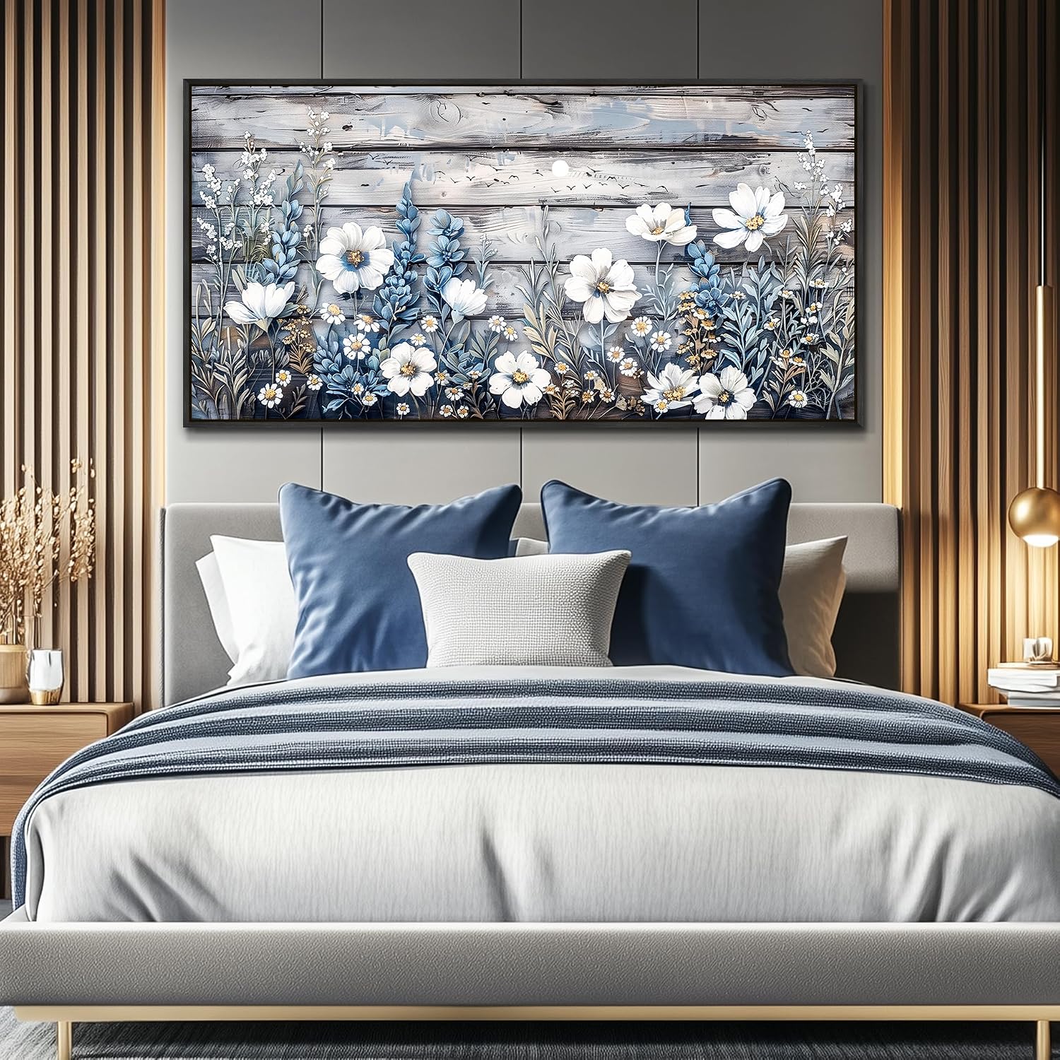 XIGUANGART Large Black Framed Wall Art for Living Room Floral Canvas Prints Printing Bedroom Artwork for Walls Rustic Nature Abstract Pictures for Kitchen Bathroom Office Modern Home Decor Mural 30x60